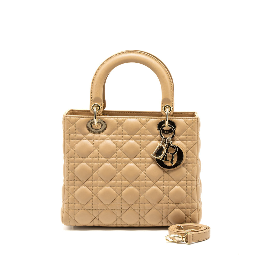 DIOR MEDIUM LADY DIOR LAMBSKIN BEIGE LGHW
