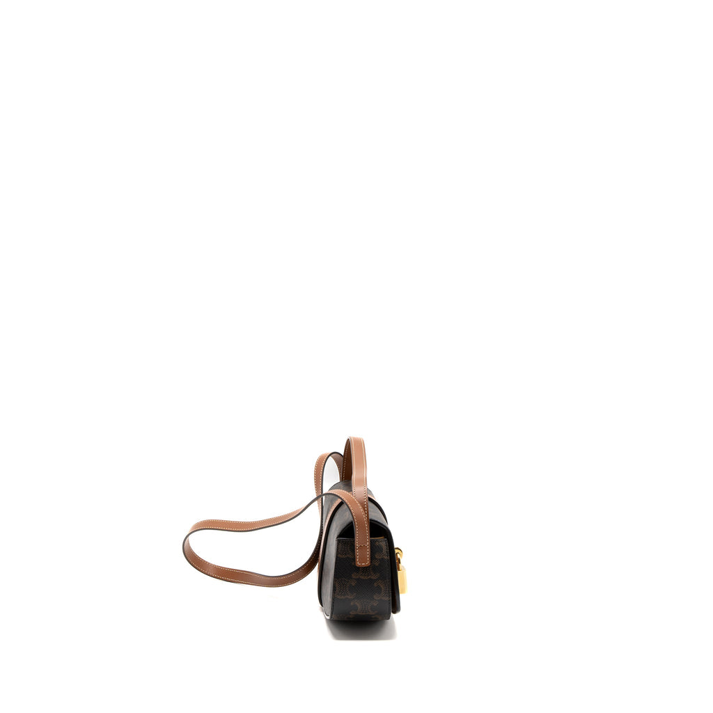 CELINE CLUTCH ON STRAP TABOU CALFSKIN/TRIOMPHE CANVAS TAN GHW
