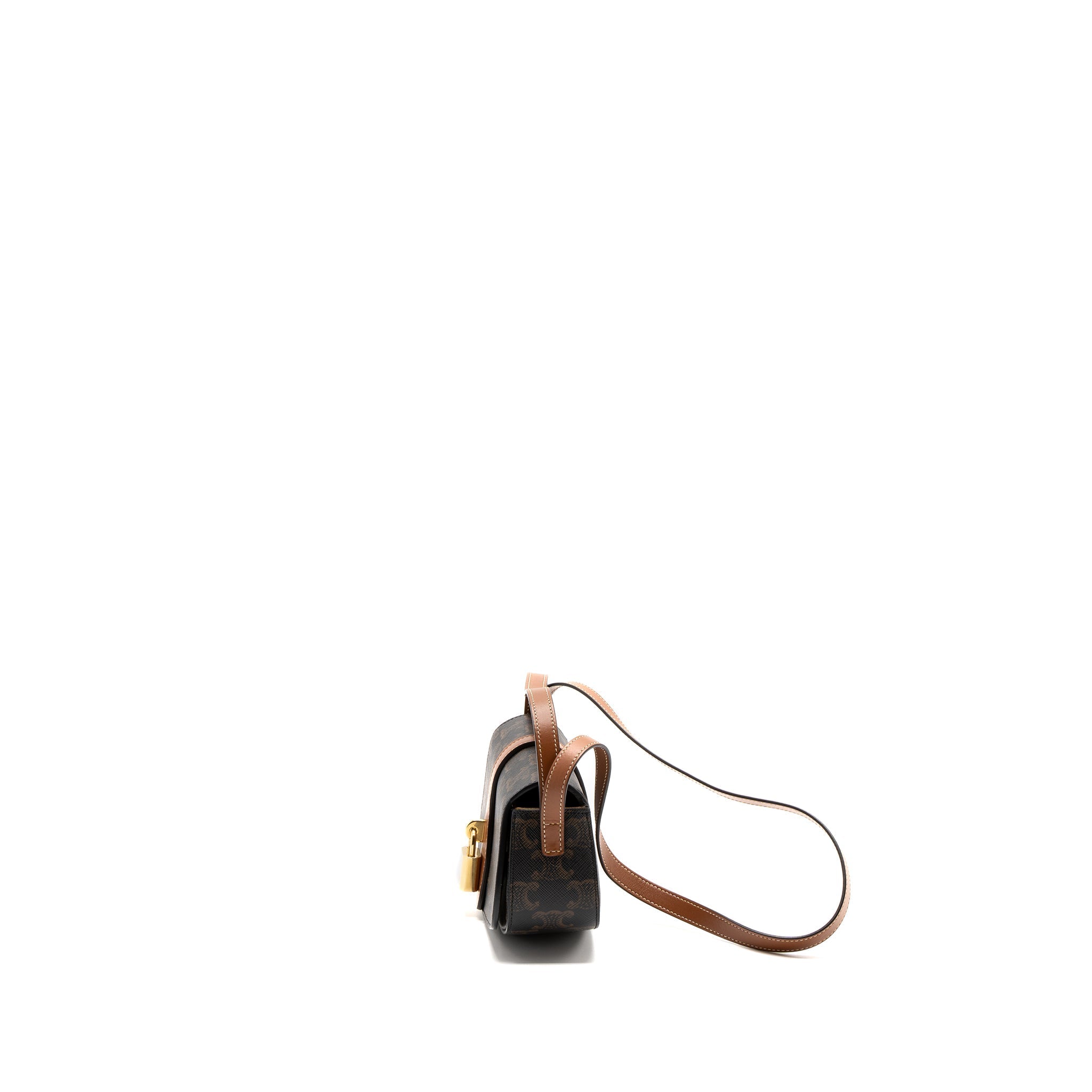 CELINE CLUTCH ON STRAP TABOU CALFSKIN/TRIOMPHE CANVAS TAN GHW