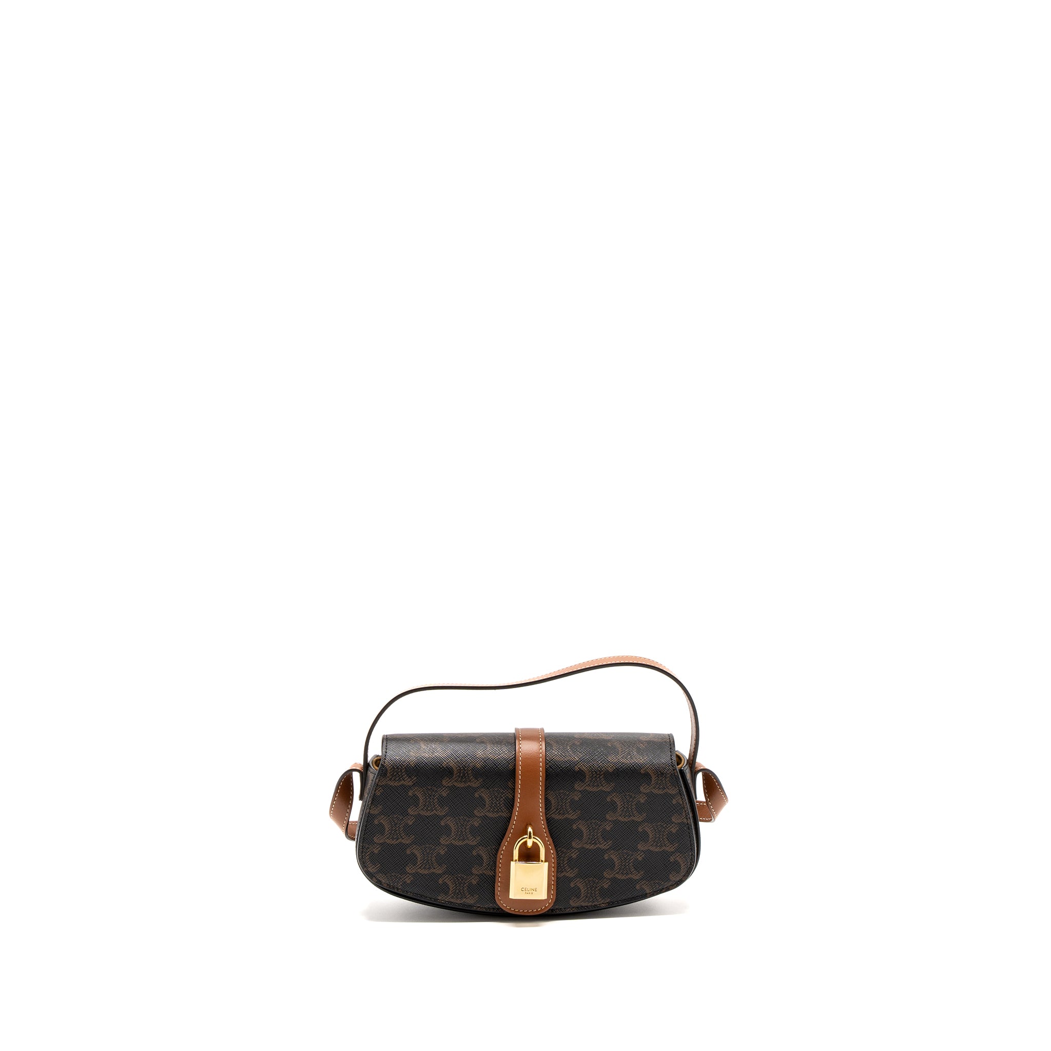 CELINE CLUTCH ON STRAP TABOU CALFSKIN/TRIOMPHE CANVAS TAN GHW