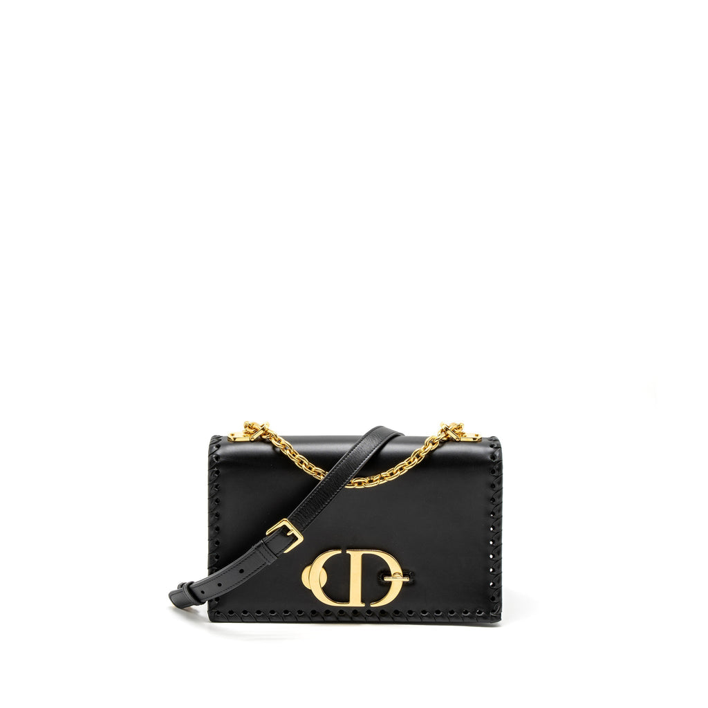 DIOR 30 MONTAIGNE FLAP BAG CALFSKIN BLACK GHW
