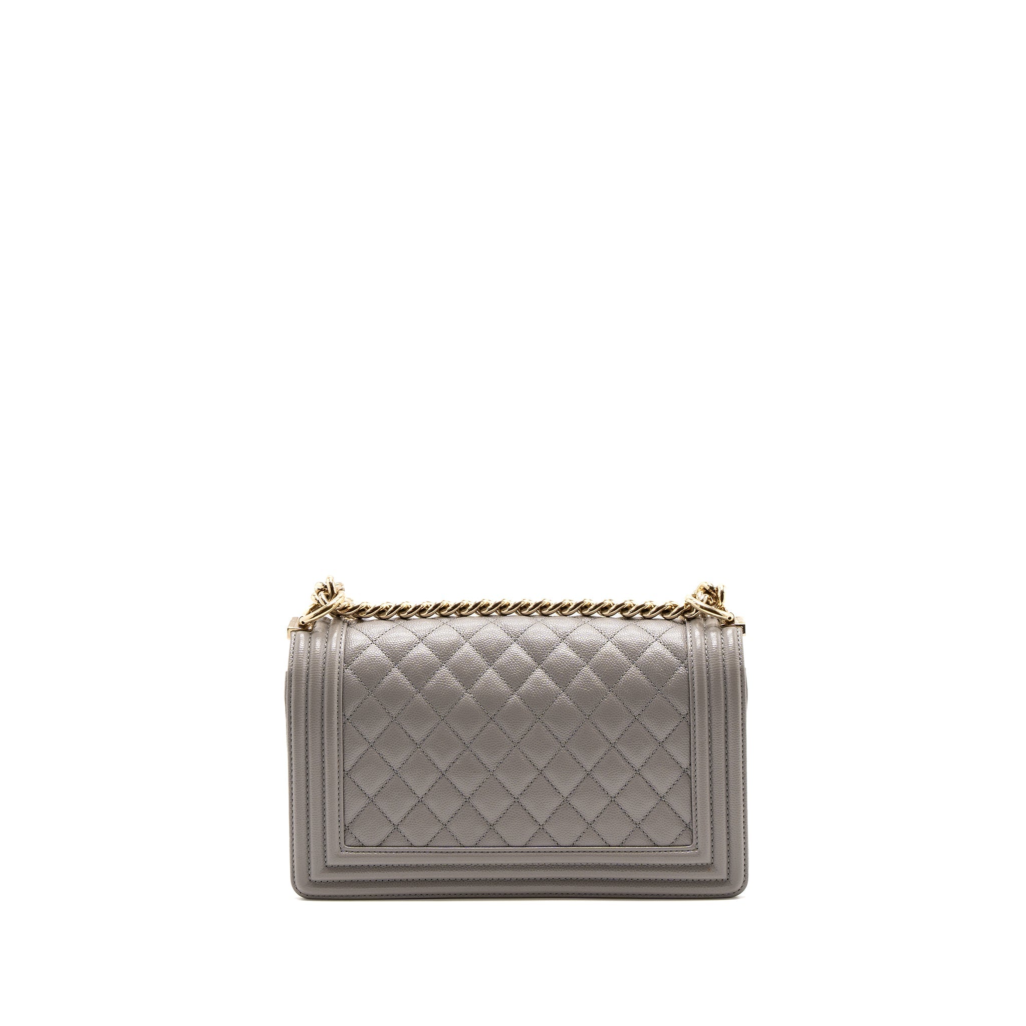 CHANEL MEDIUM BOY BAG CAVIAR LIGHT GREY LGHW