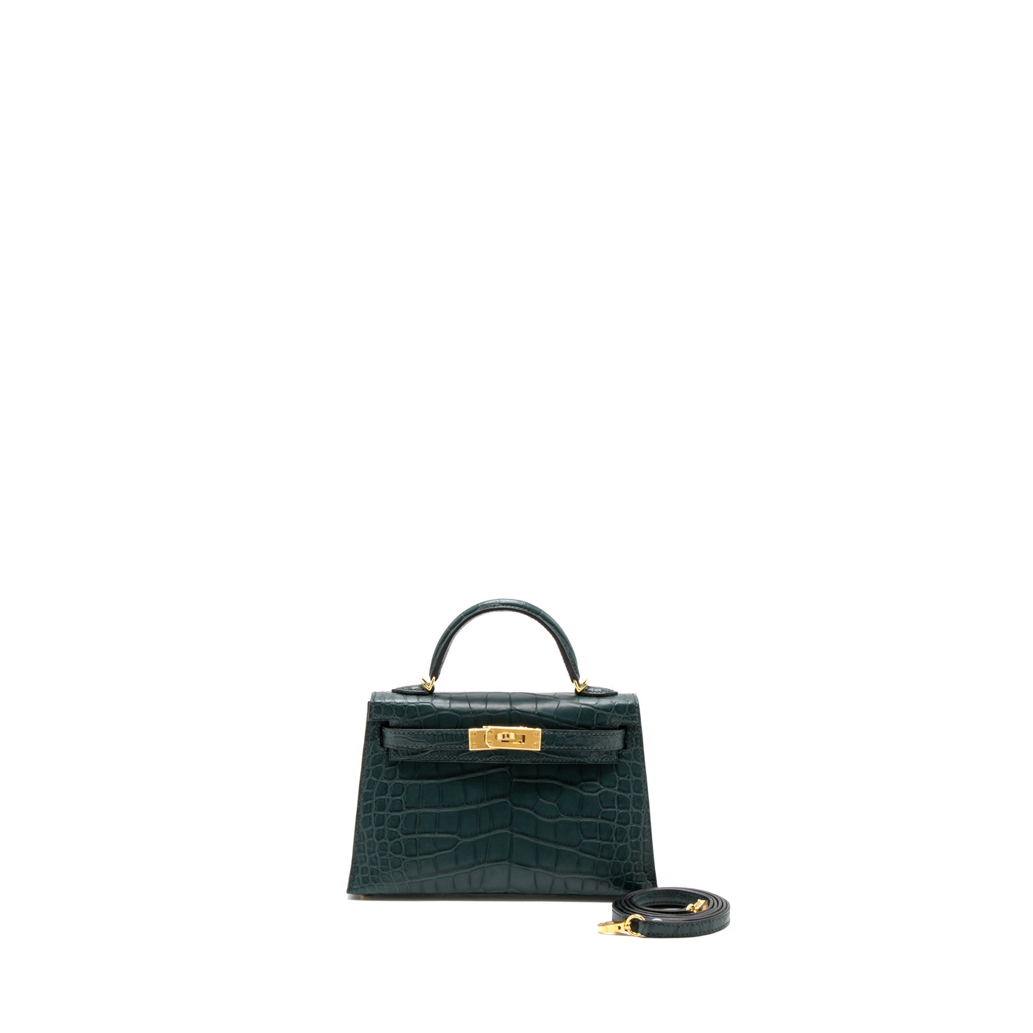 HERMES MINI KELLY II ALLIGATOR MISSISSIPPIENSIS MATTE 6O VERT CYPRES GHW