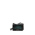 CHANEL SMALL BOY BAG CHEVRON CALFSKIN BLACK/IRIDESCENT BLUE BLACK HARDWARE