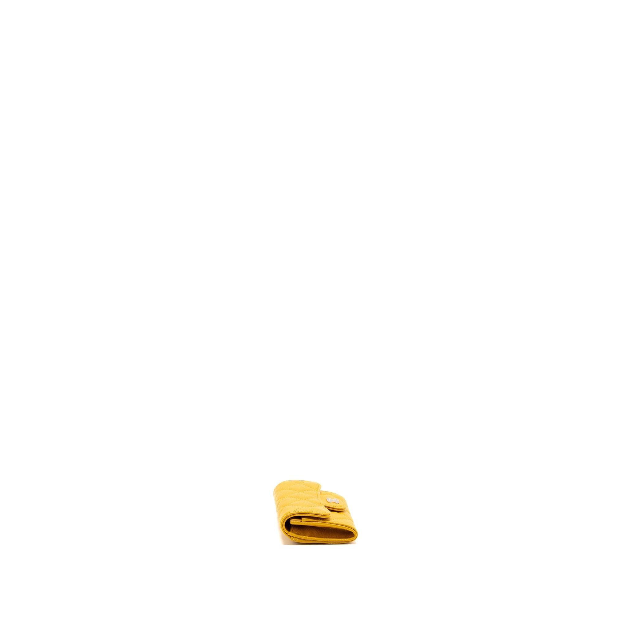 CHANEL 22A CLASSIC FLAP CARD HOLDER CAVIAR YELLOW GHW(MICROCHIP)