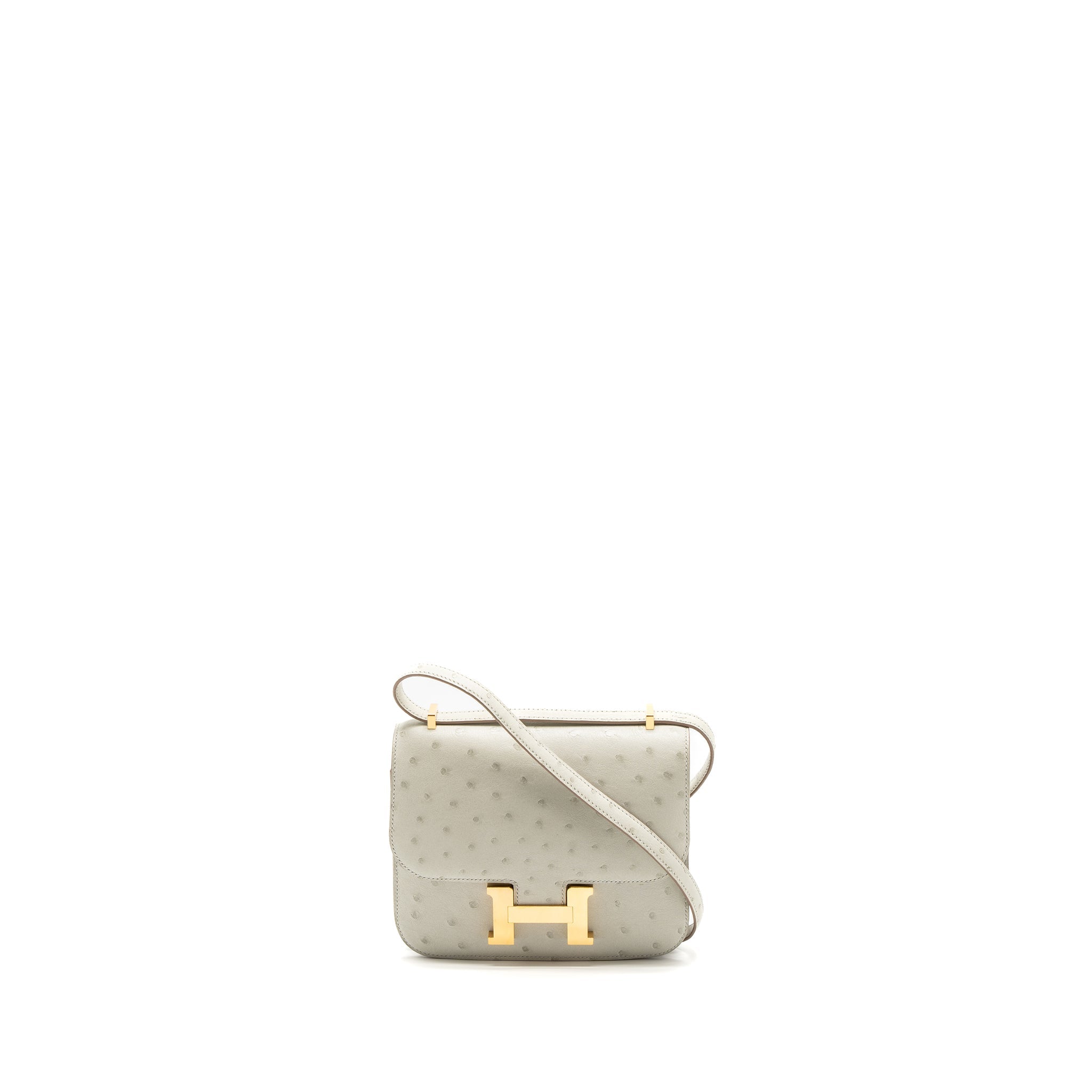 HERMES MINI CONSTANCE OSTRICH GRIS PERLE GHW