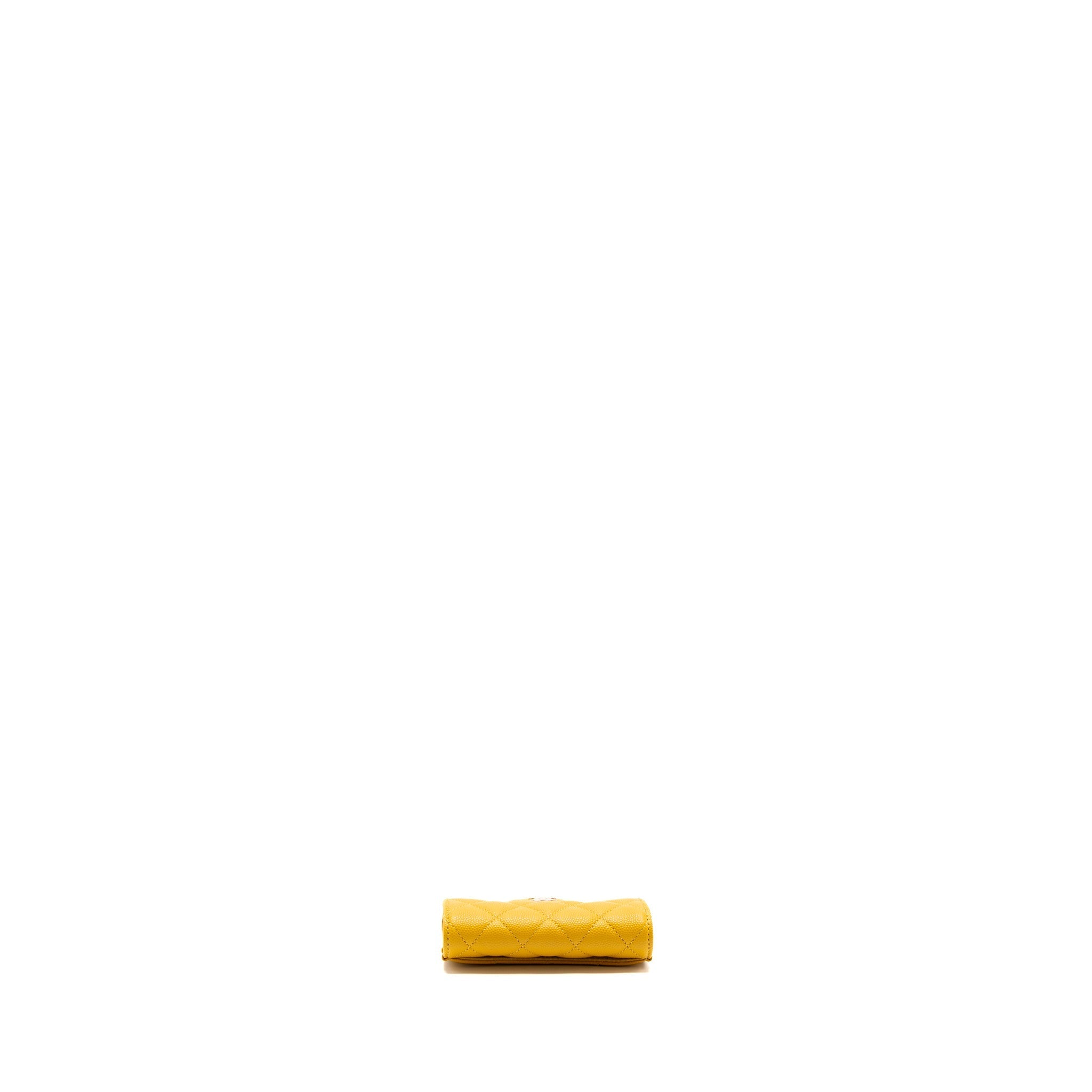 CHANEL 22A CLASSIC FLAP CARD HOLDER CAVIAR YELLOW GHW(MICROCHIP)