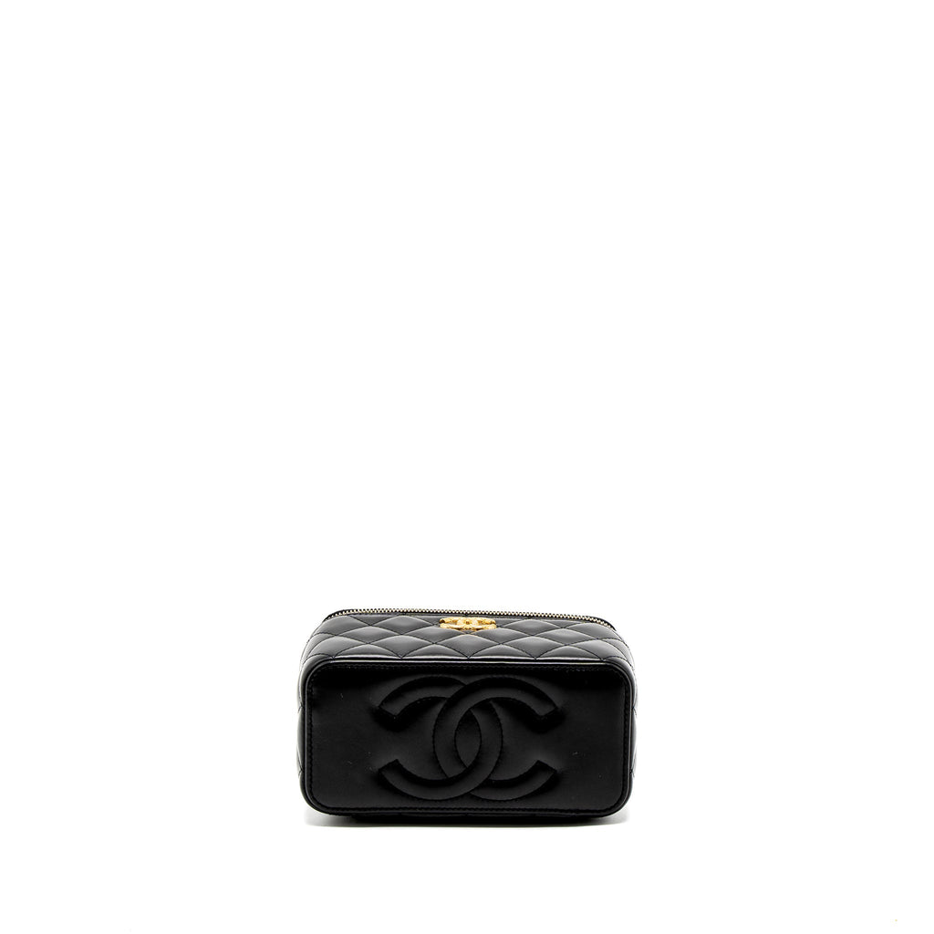 CHANEL 22K GOLD PILLAR ADJUSTABLE CHAIN LONG VANITY LAMBSKIN BLACK BRUSHED GHW(MICROCHIP)