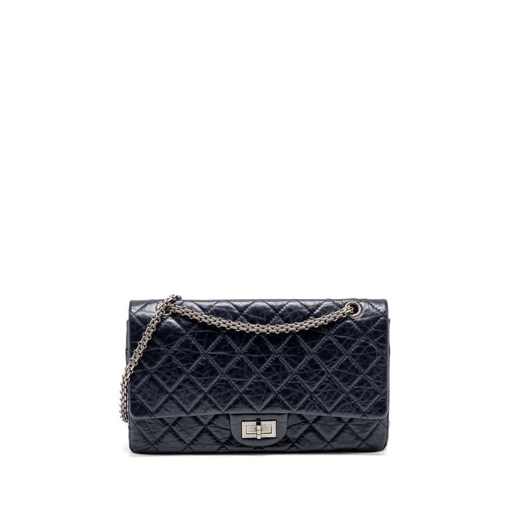 CHANEL MAXI 2.55 REISSUE FLAP BAG AGED CALFSKIN DARK BLUE RUTHENIUM HARDWARE