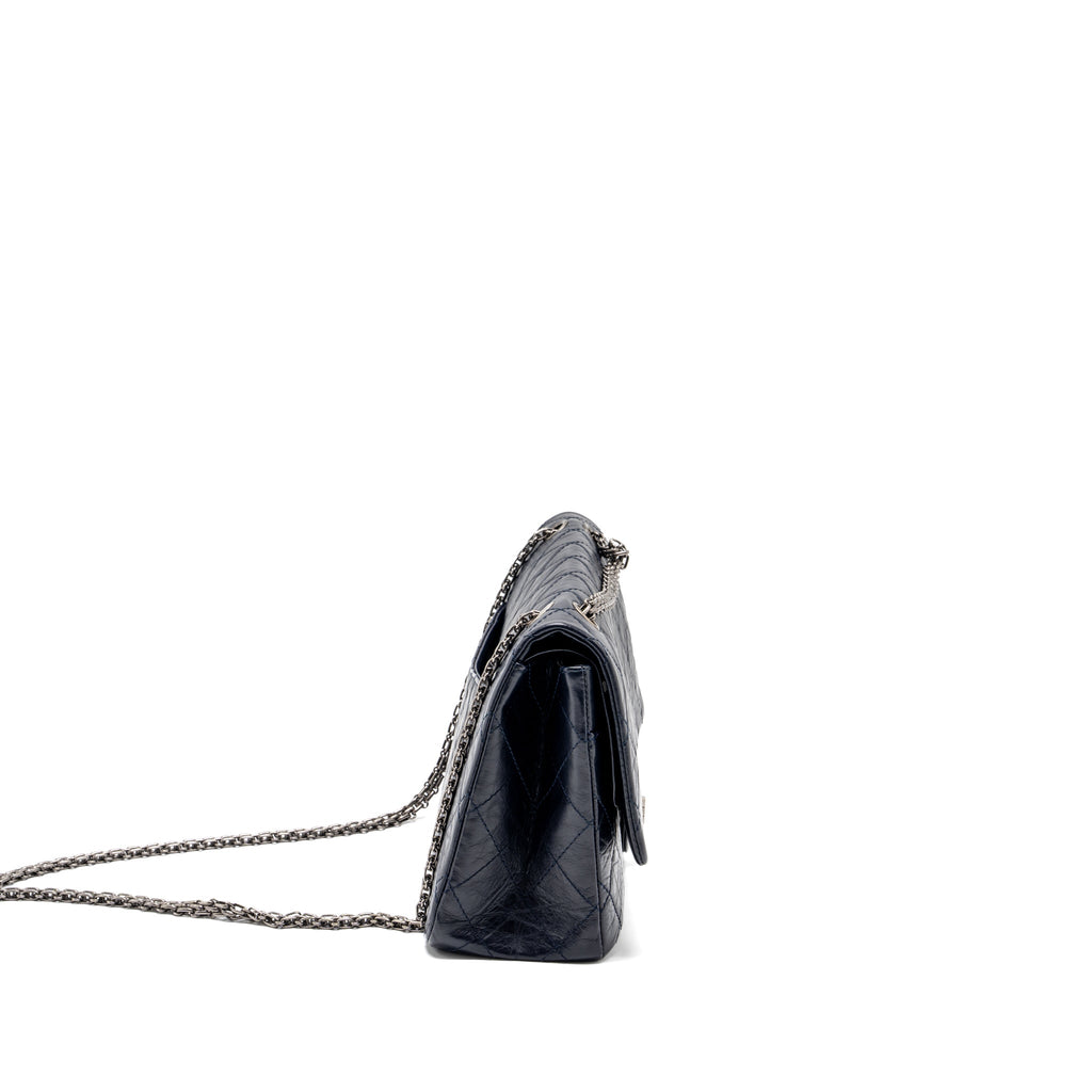 CHANEL MAXI 2.55 REISSUE FLAP BAG AGED CALFSKIN DARK BLUE RUTHENIUM HARDWARE