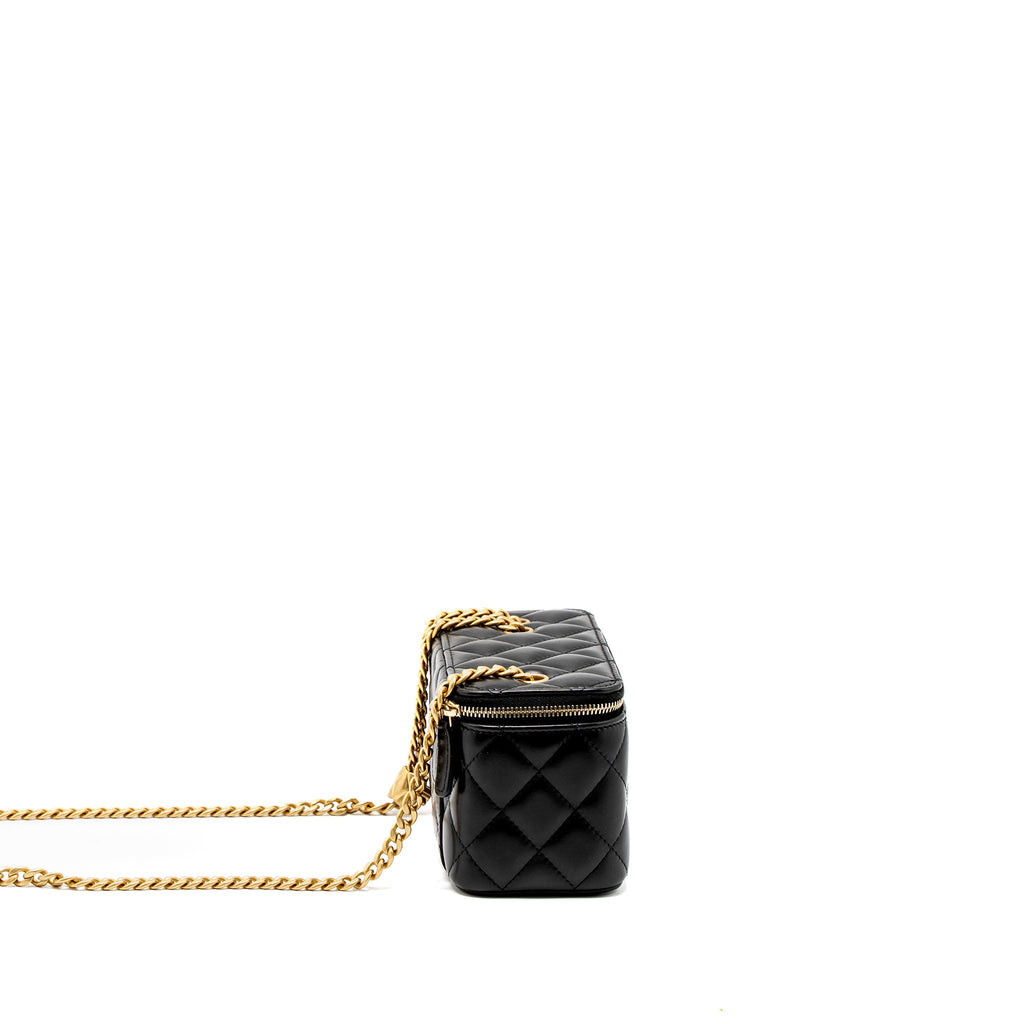 CHANEL 22K GOLD PILLAR ADJUSTABLE CHAIN LONG VANITY LAMBSKIN BLACK BRUSHED GHW(MICROCHIP)