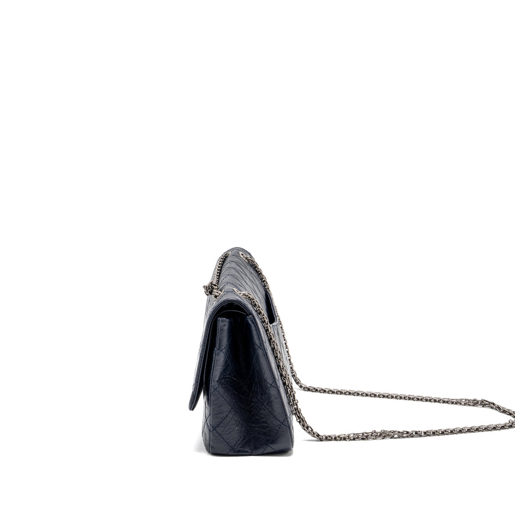 CHANEL MAXI 2.55 REISSUE FLAP BAG AGED CALFSKIN DARK BLUE RUTHENIUM HARDWARE