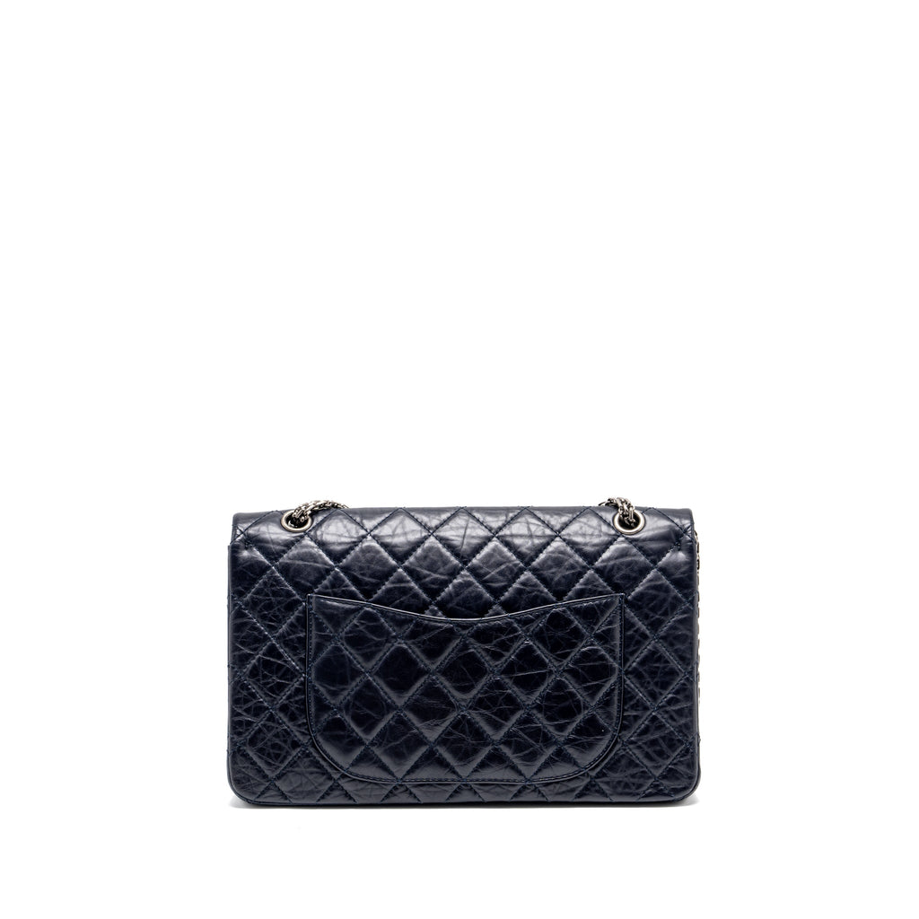CHANEL MAXI 2.55 REISSUE FLAP BAG AGED CALFSKIN DARK BLUE RUTHENIUM HARDWARE