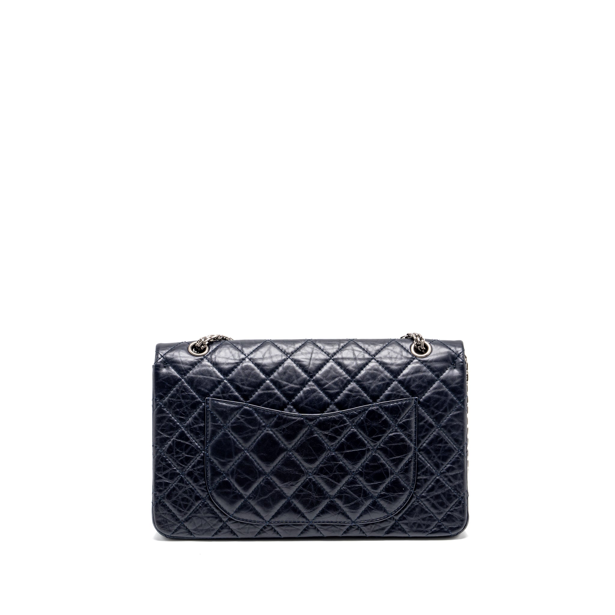 CHANEL MAXI 2.55 REISSUE FLAP BAG AGED CALFSKIN DARK BLUE RUTHENIUM HARDWARE
