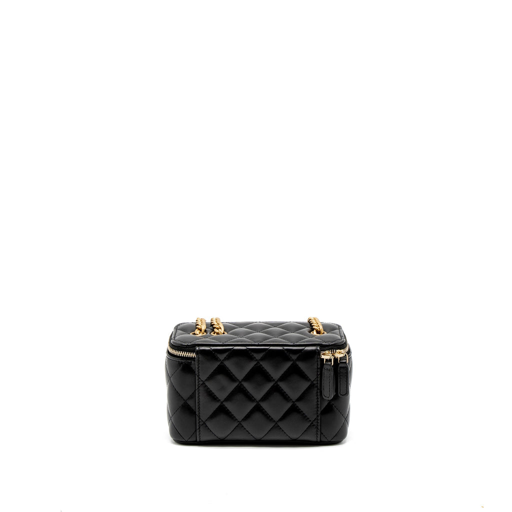 CHANEL 22K GOLD PILLAR ADJUSTABLE CHAIN LONG VANITY LAMBSKIN BLACK BRUSHED GHW(MICROCHIP)