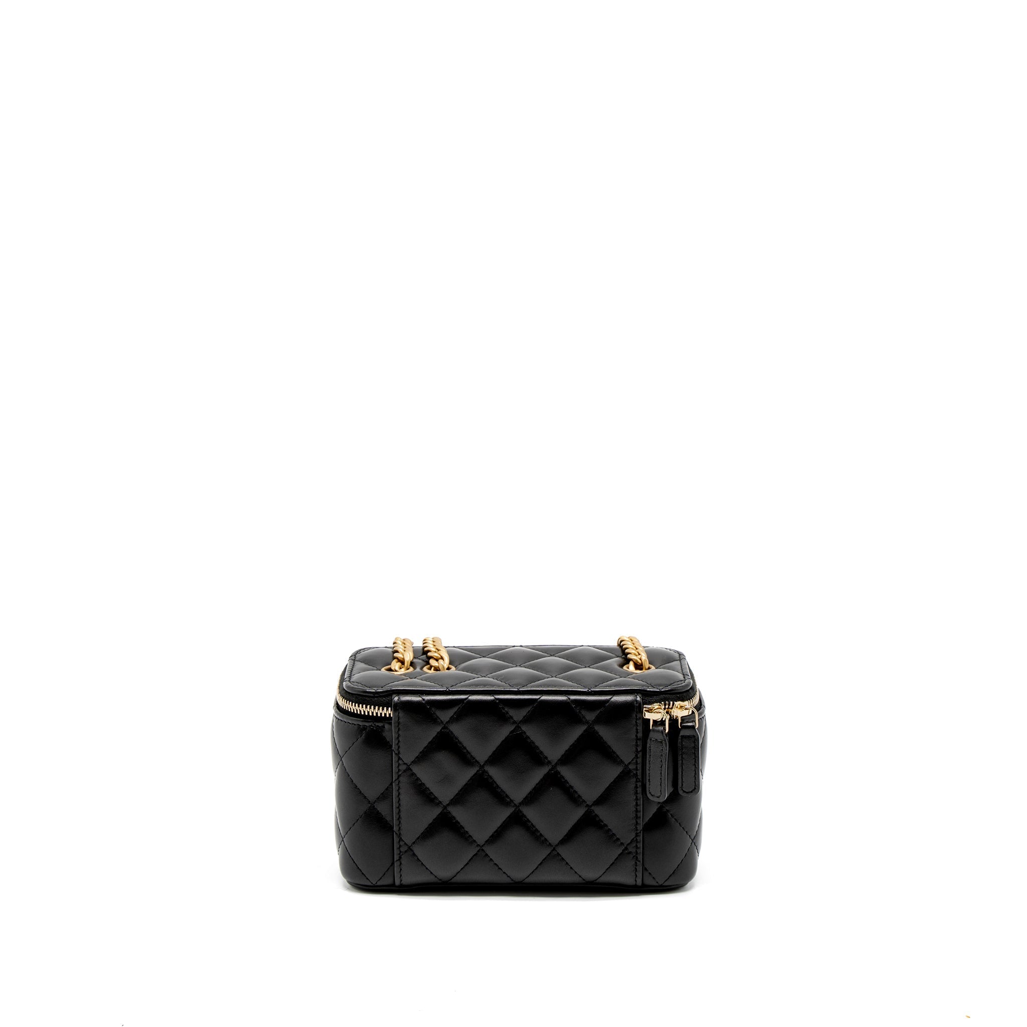 CHANEL 22K GOLD PILLAR ADJUSTABLE CHAIN LONG VANITY LAMBSKIN BLACK BRUSHED GHW(MICROCHIP)