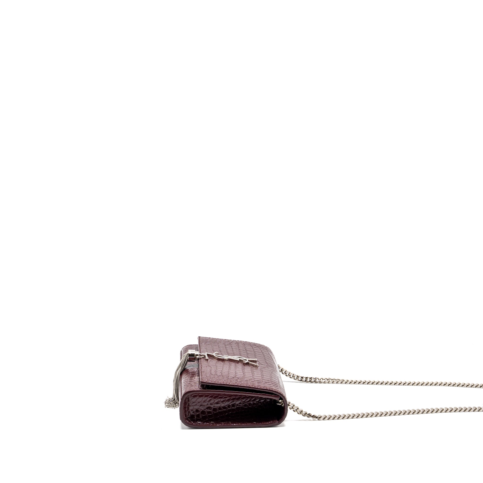 SAINT LAURENT/YSL KATE BAG CROC EMBOSSED CALFSKIN BURGUNDY SHW