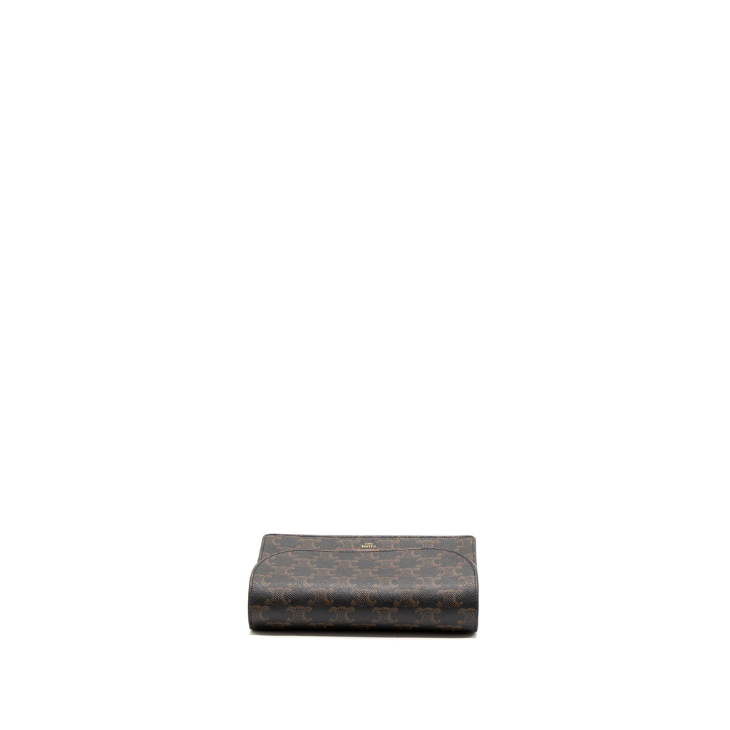 CELINE WALLET ON STRAP TRIOMPHE CANVAS/SMOOTH LAMBSKIN TAN GHW