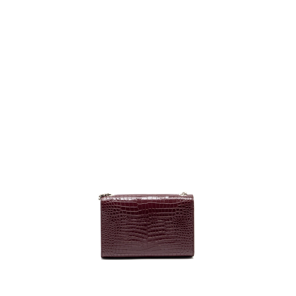 SAINT LAURENT/YSL KATE BAG CROC EMBOSSED CALFSKIN BURGUNDY SHW