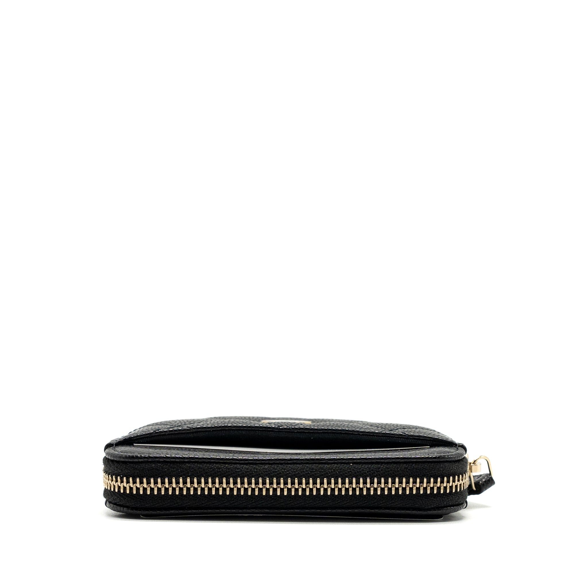 CHANEL SQUARE ZIPPER POUCH CARD HOLDER CAVIAR BLACK LGHW (MICROCHIP)