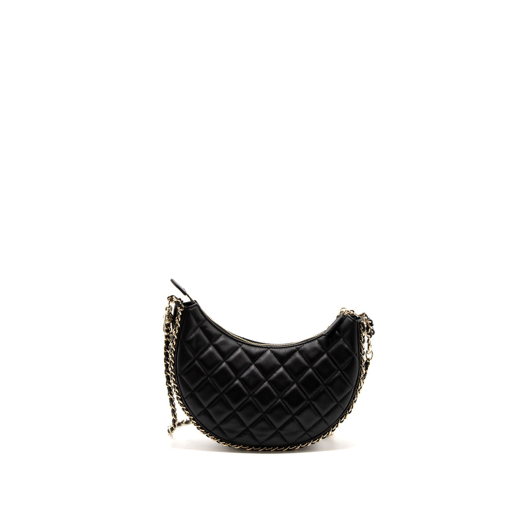 CHANEL SMALL MOON HOBO BAG LAMBSKIN BLACK LGHW (MICROCHIP)