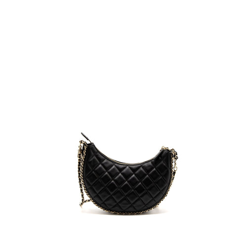 CHANEL SMALL MOON HOBO BAG LAMBSKIN BLACK LGHW (MICROCHIP)
