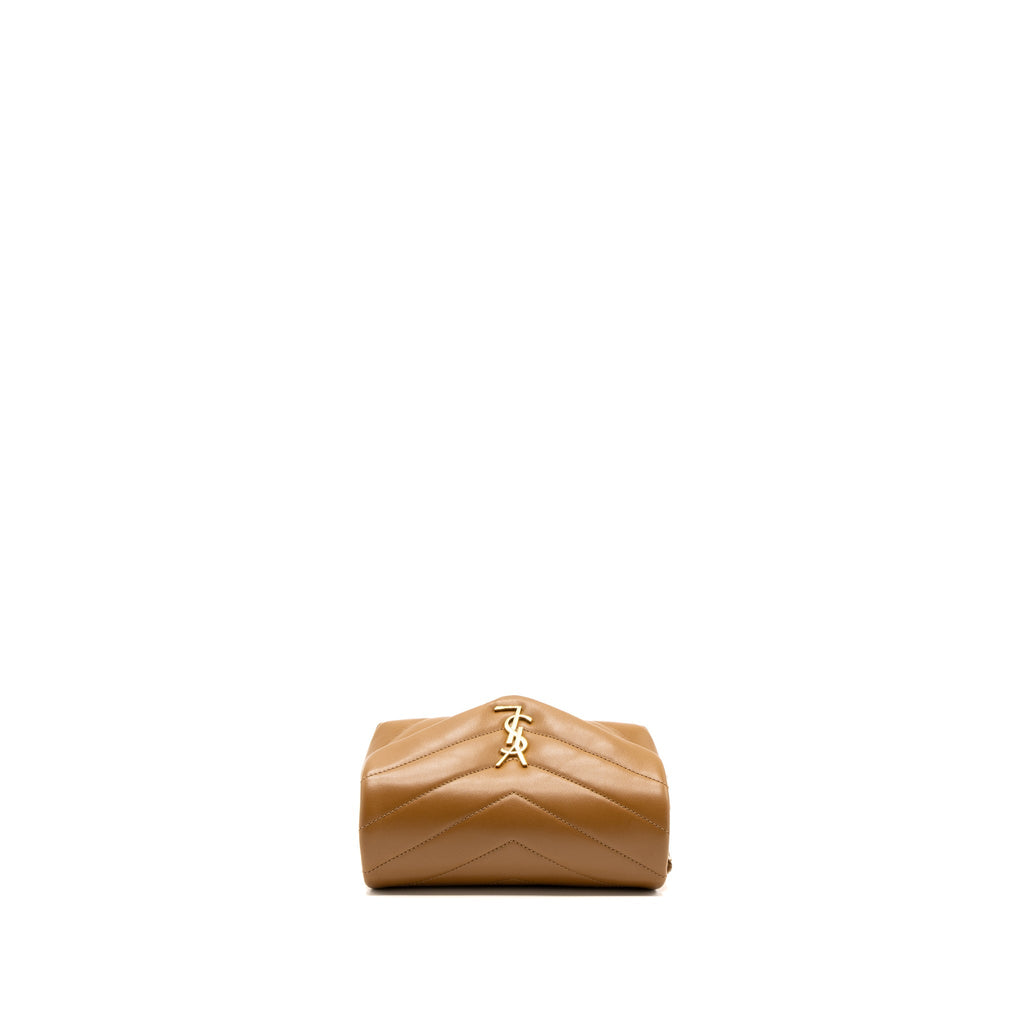 SAINT LAURENT TOY LOULOU TOY STRAP BAG CALFSKIN CARAMEL GHW