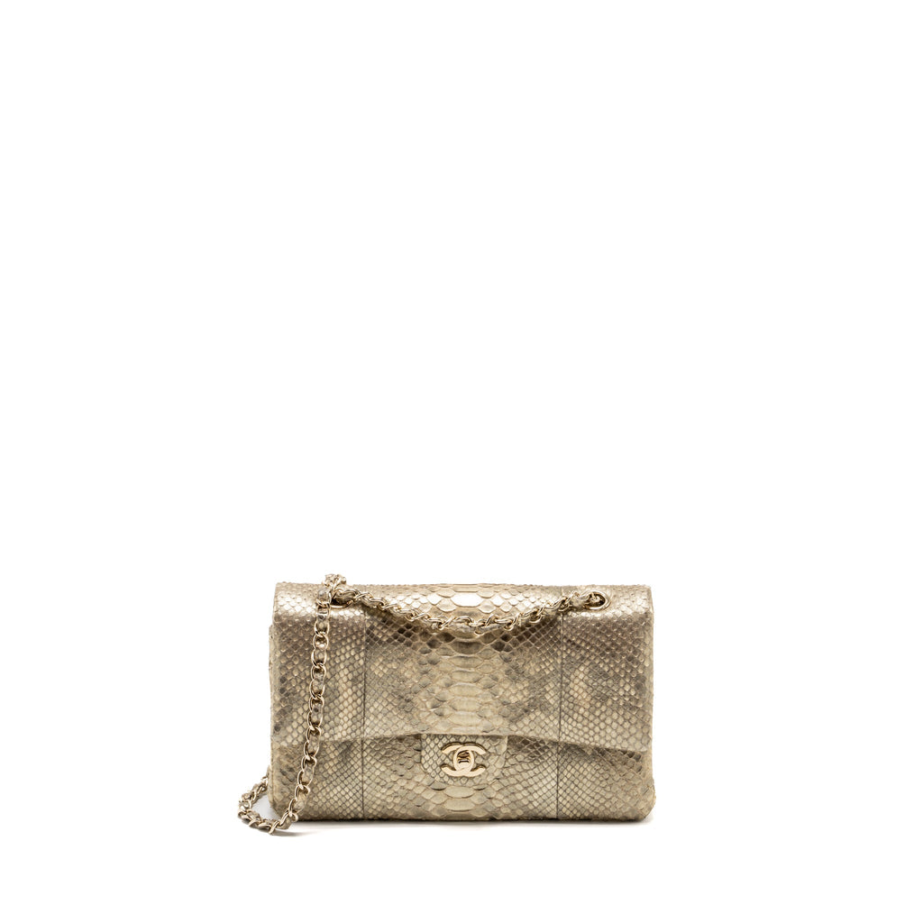 CHANEL MEDIUM CLASSIC DOUBLE FLAP BAG PYTHON GOLD GHW