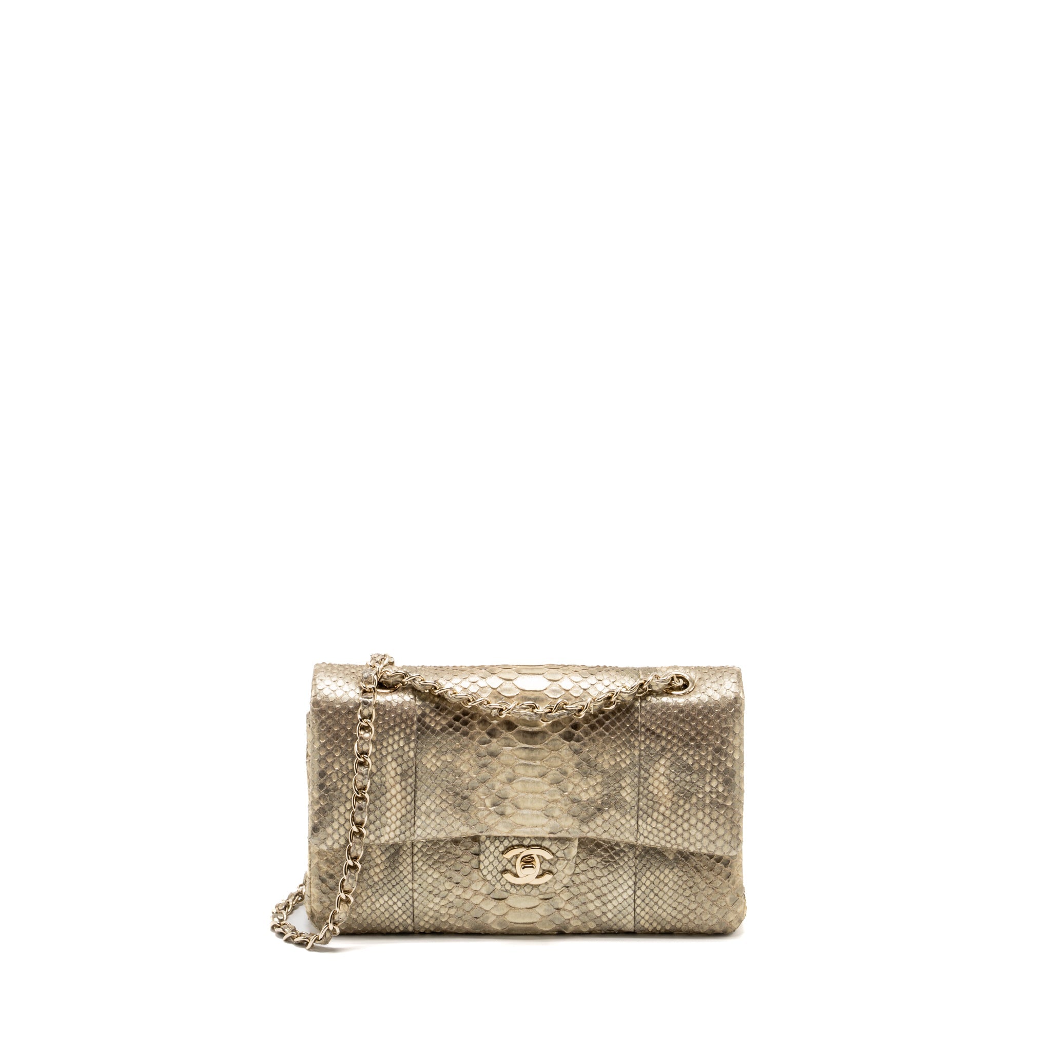 CHANEL MEDIUM CLASSIC DOUBLE FLAP BAG PYTHON GOLD GHW