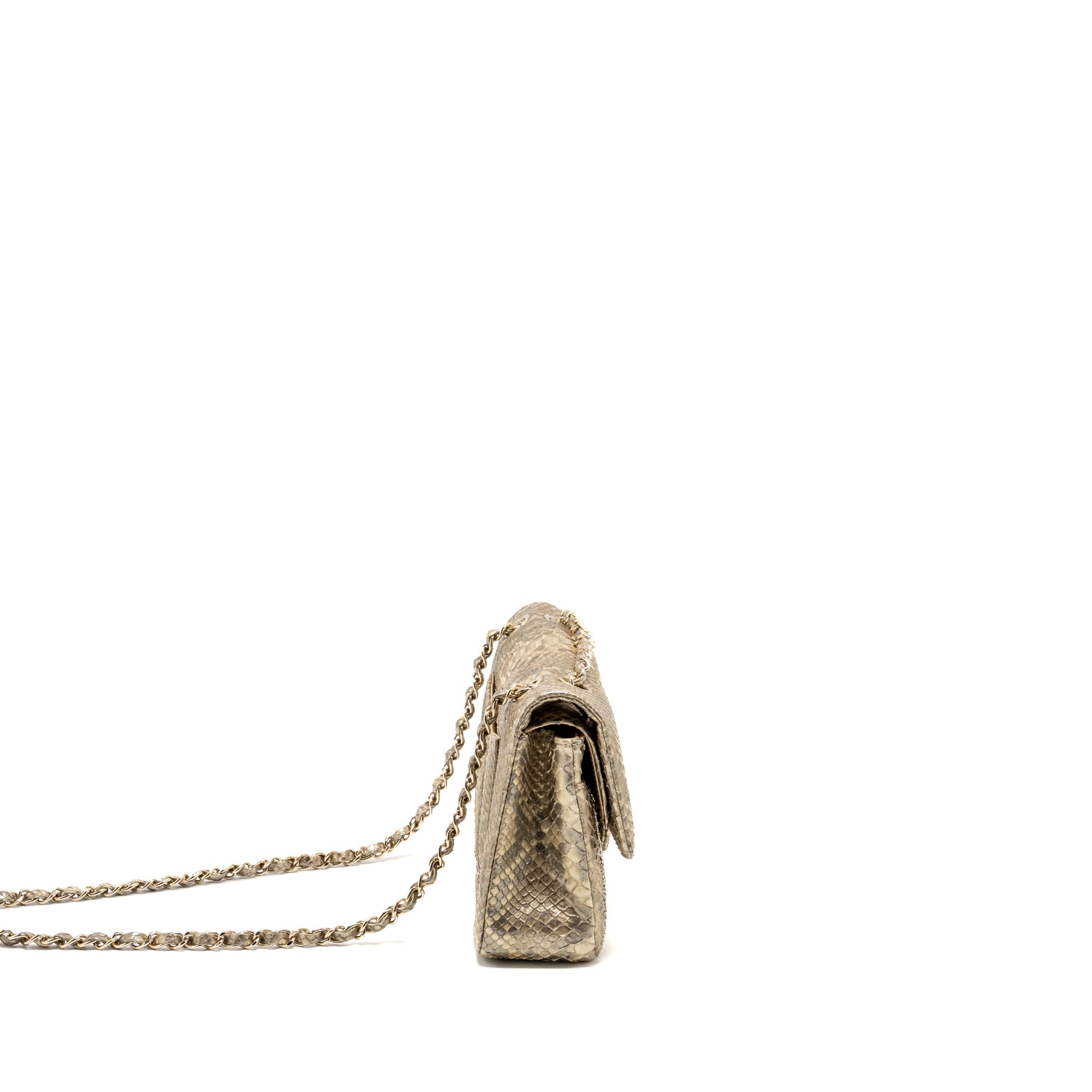 CHANEL MEDIUM CLASSIC DOUBLE FLAP BAG PYTHON GOLD GHW