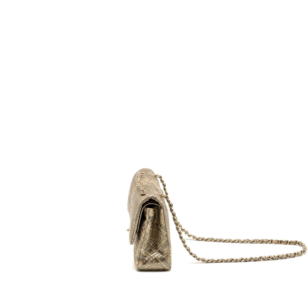 CHANEL MEDIUM CLASSIC DOUBLE FLAP BAG PYTHON GOLD GHW
