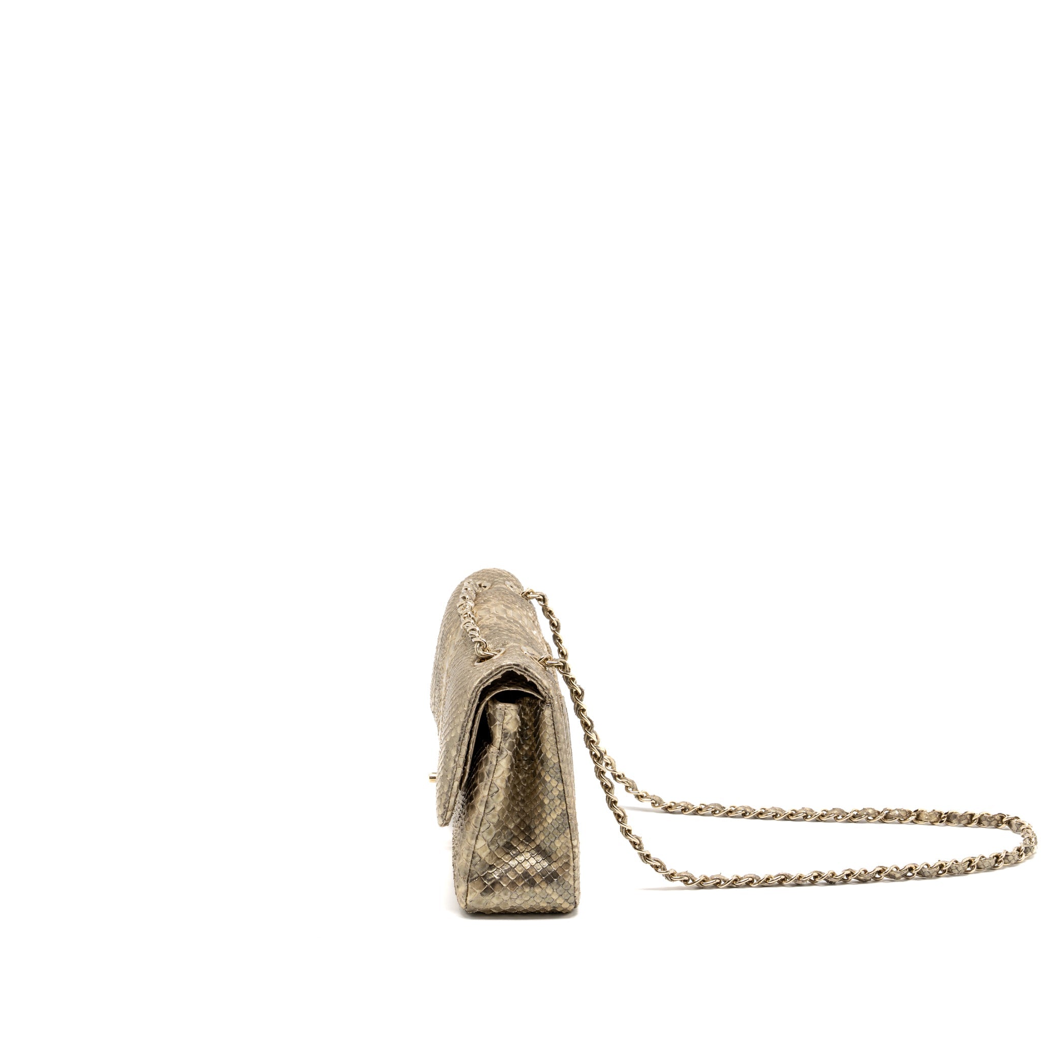 CHANEL MEDIUM CLASSIC DOUBLE FLAP BAG PYTHON GOLD GHW