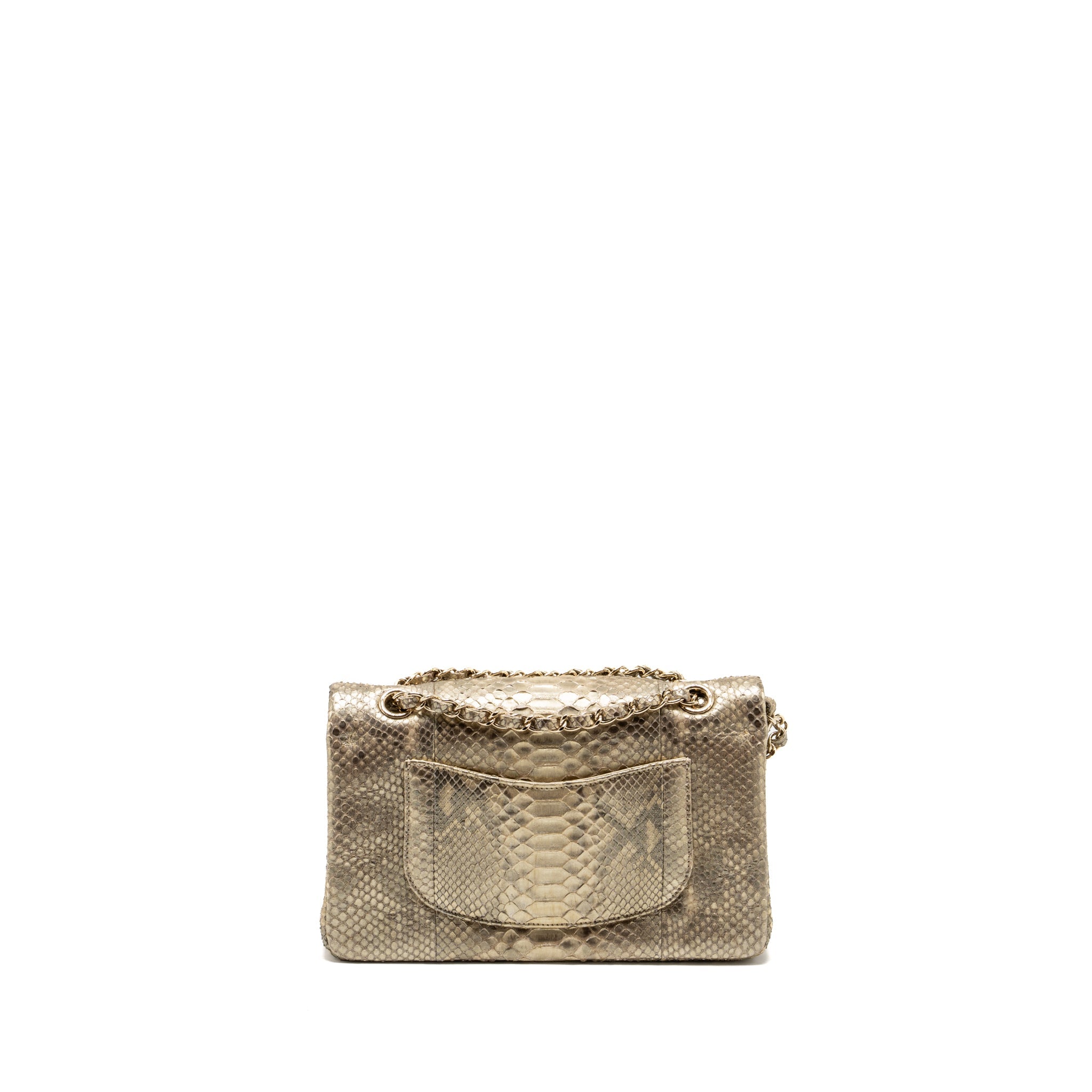 CHANEL MEDIUM CLASSIC DOUBLE FLAP BAG PYTHON GOLD GHW