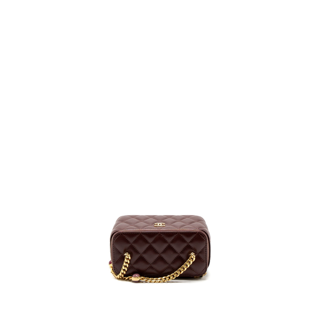 CHANEL LONG VANITY WITH GEM CHAIN LAMBSKIN BURGUNDY GHW (MICROCHIP)