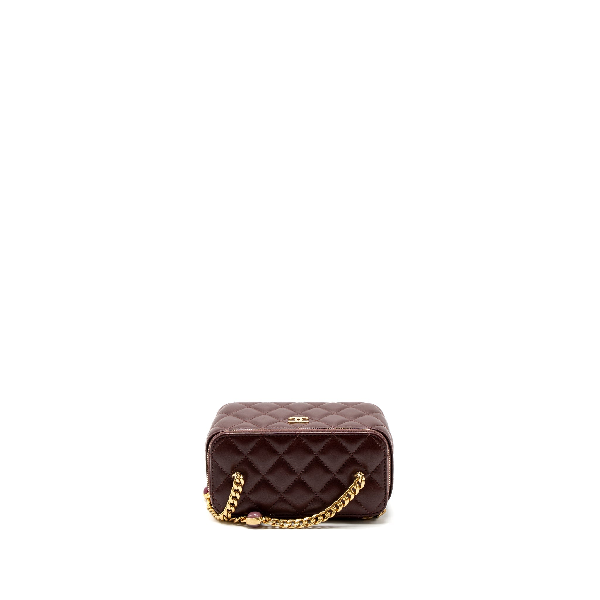 CHANEL LONG VANITY WITH GEM CHAIN LAMBSKIN BURGUNDY GHW (MICROCHIP)