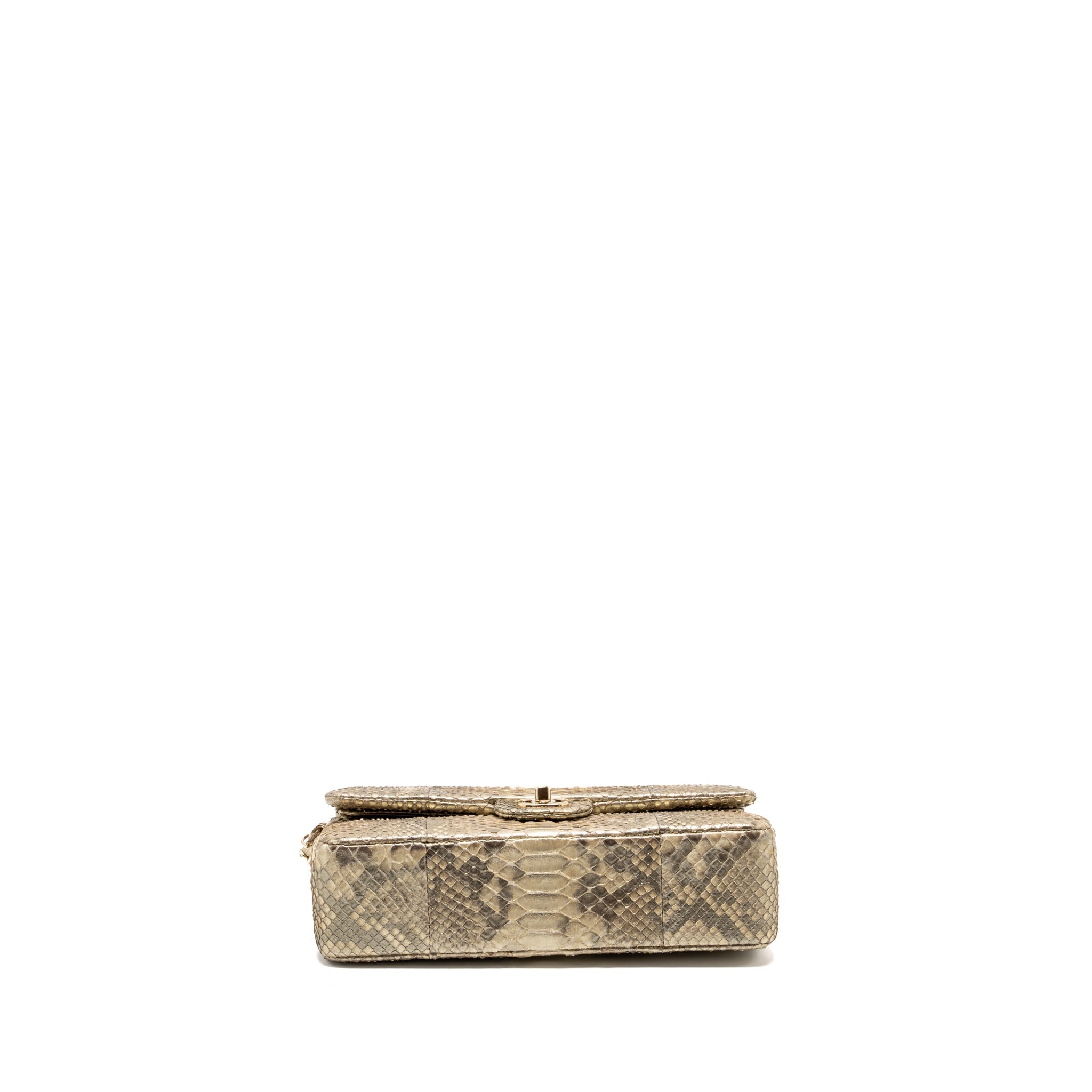 CHANEL MEDIUM CLASSIC DOUBLE FLAP BAG PYTHON GOLD GHW