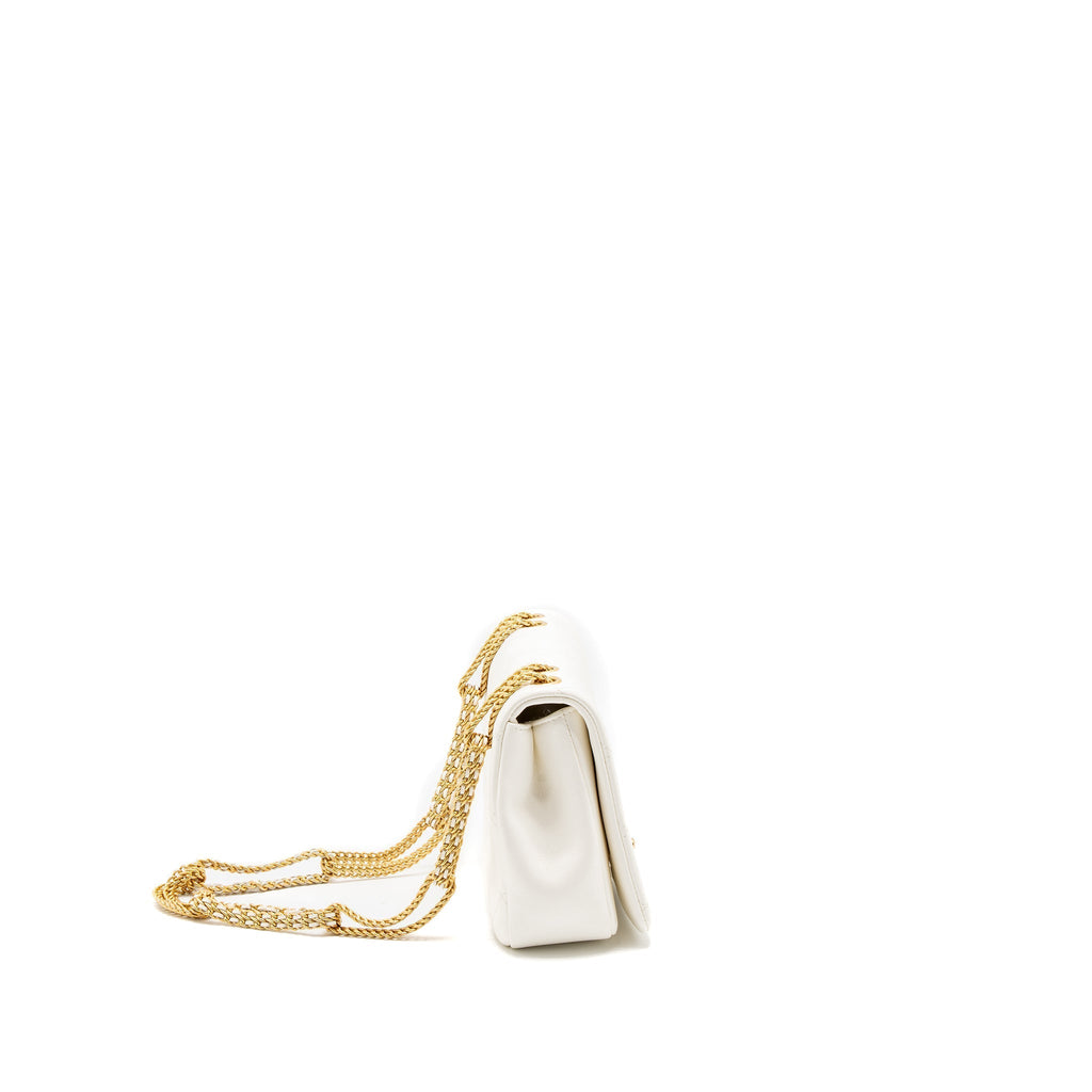 CHANEL FLAP BAG WITH DETAILED CC LOGO CALFSKIN WHITE BRUSHED GHW