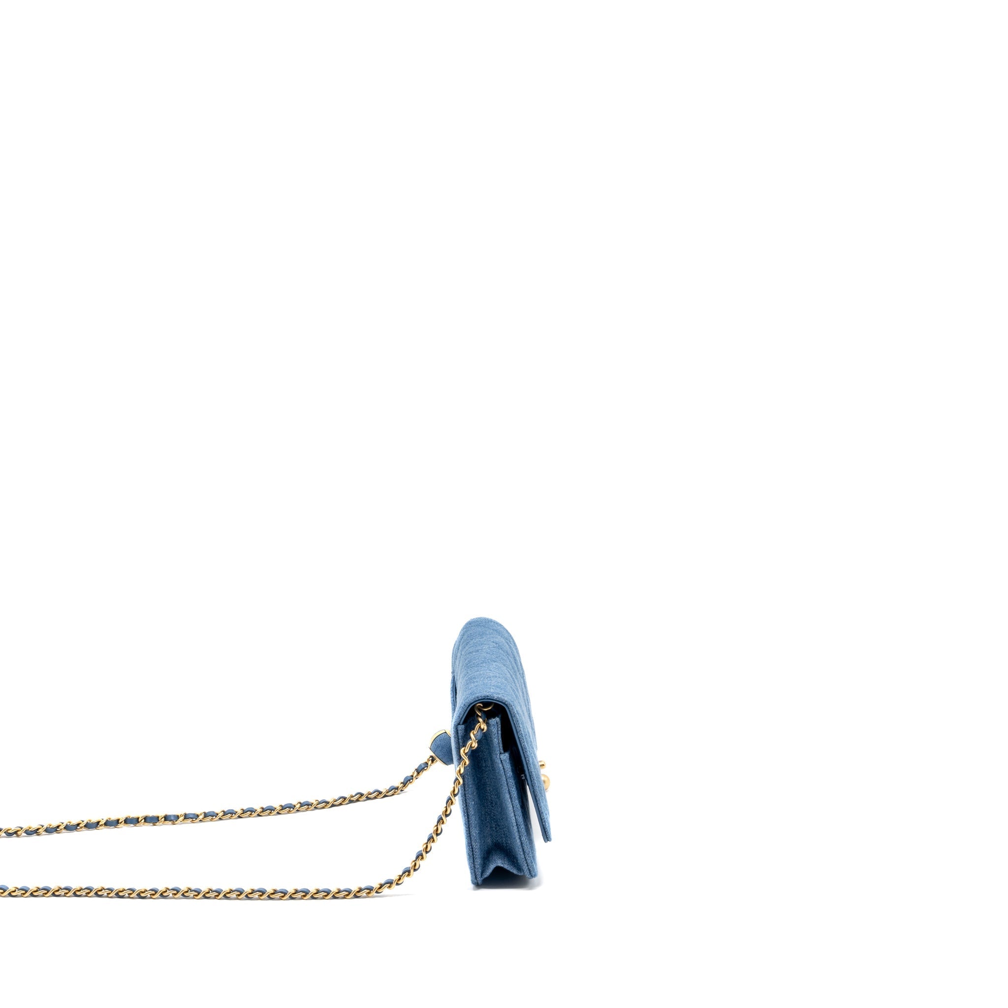 CHANEL PEARL CRUSH WALLET ON CHAIN DENIM BLUE GHW (MICROCHIP)