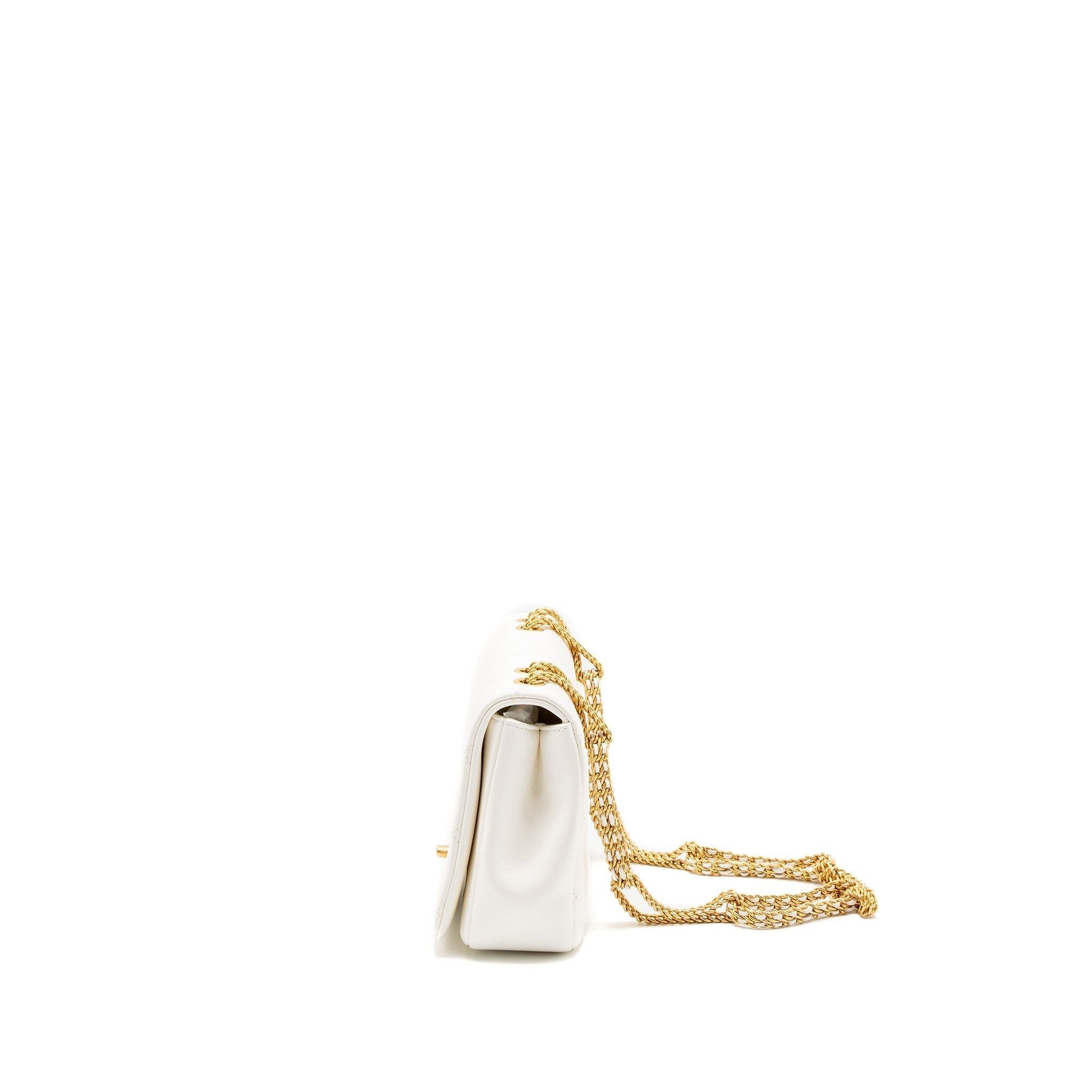 CHANEL FLAP BAG WITH DETAILED CC LOGO CALFSKIN WHITE BRUSHED GHW
