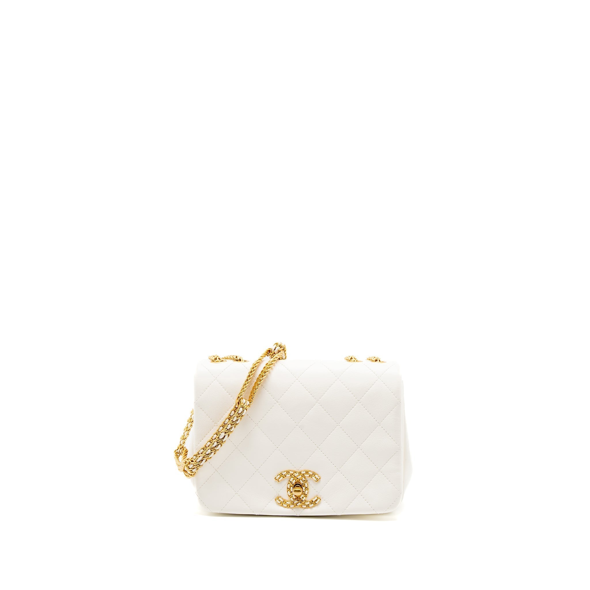 CHANEL FLAP BAG WITH DETAILED CC LOGO CALFSKIN WHITE BRUSHED GHW