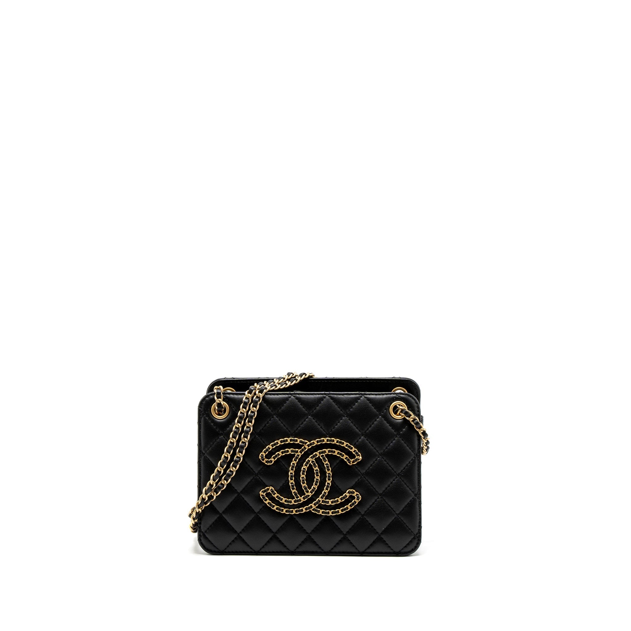 CHANEL GIANT CC LOGO MINI TOTE BAG LAMBSKIN BLACK GHW