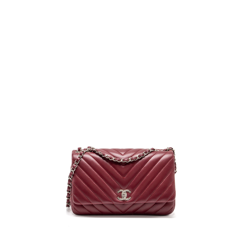 CHANEL CHEVRON FLAP BAG LAMBSKIN DARK RED SHW