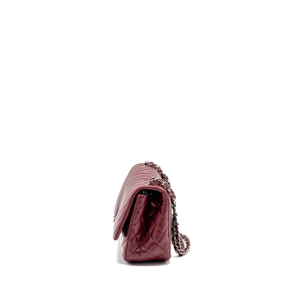 CHANEL CHEVRON FLAP BAG LAMBSKIN DARK RED SHW