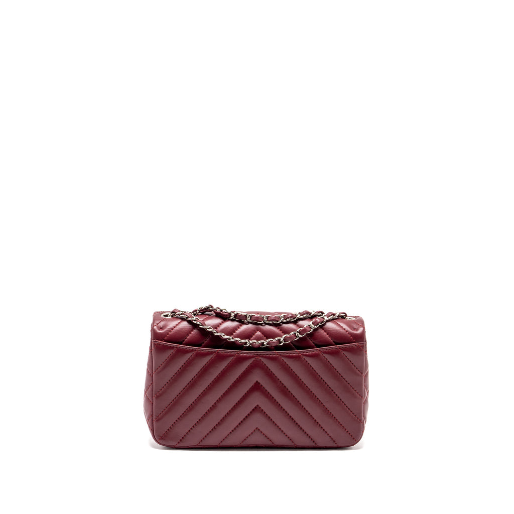 CHANEL CHEVRON FLAP BAG LAMBSKIN DARK RED SHW