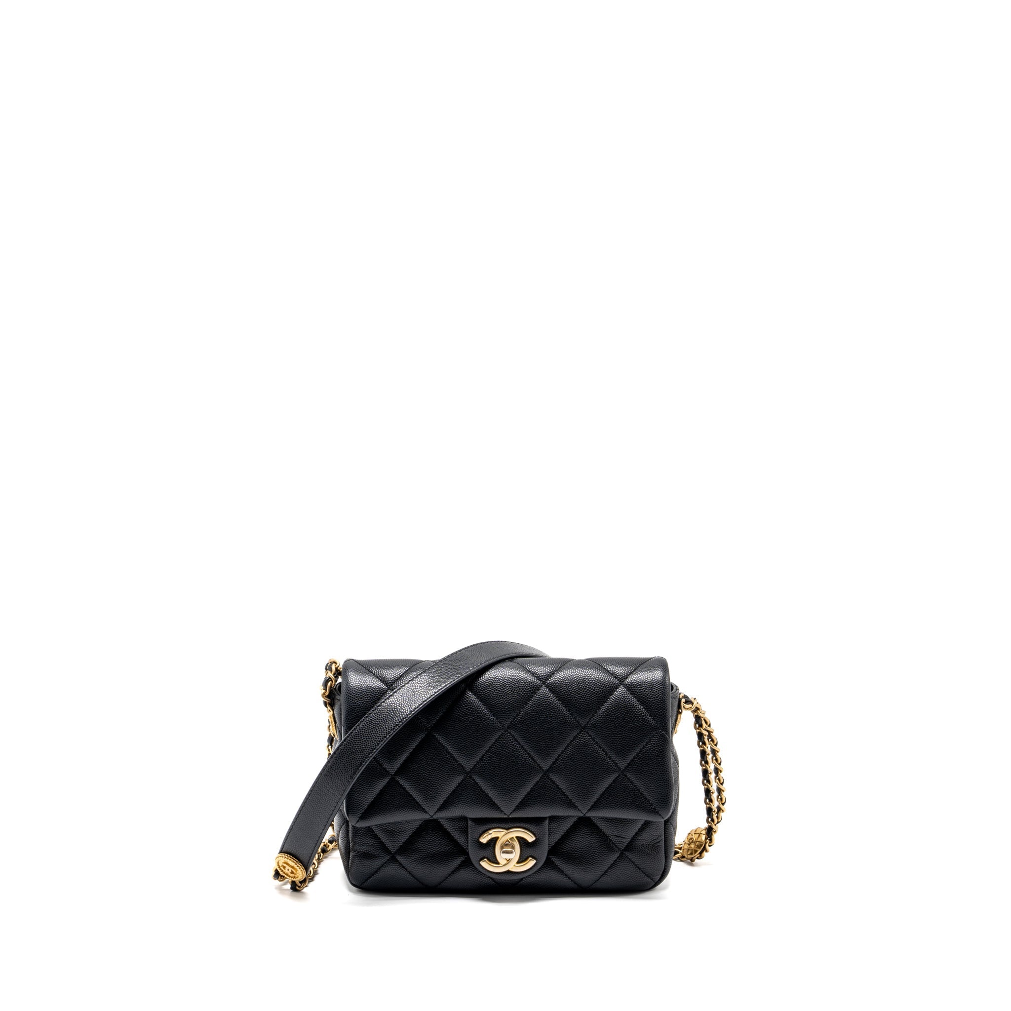 CHANEL TWIST YOUR BUTTON QUILTED FLAP BAG CAVIAR BLACK GHW (MICROCHIP)