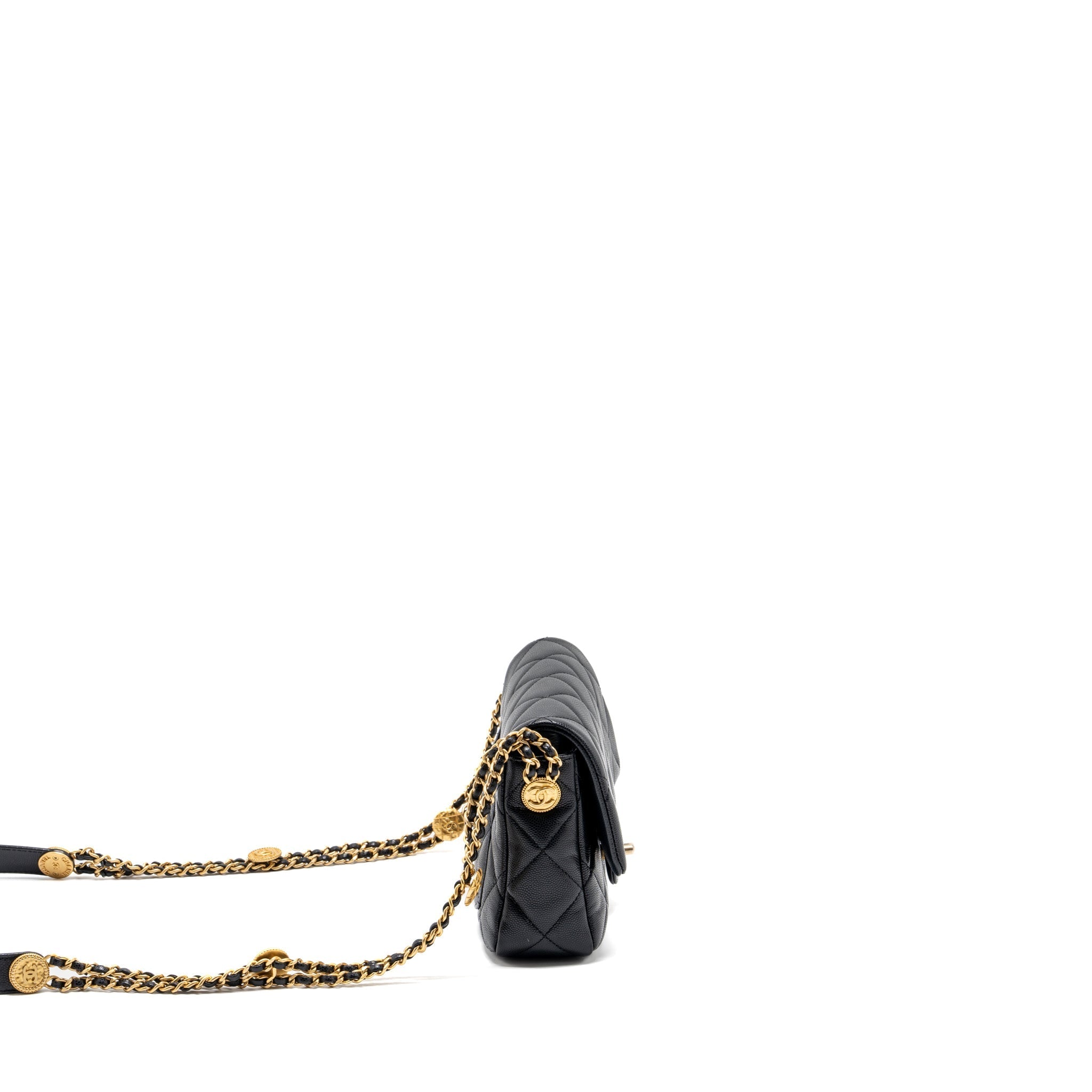 CHANEL TWIST YOUR BUTTON QUILTED FLAP BAG CAVIAR BLACK GHW (MICROCHIP)