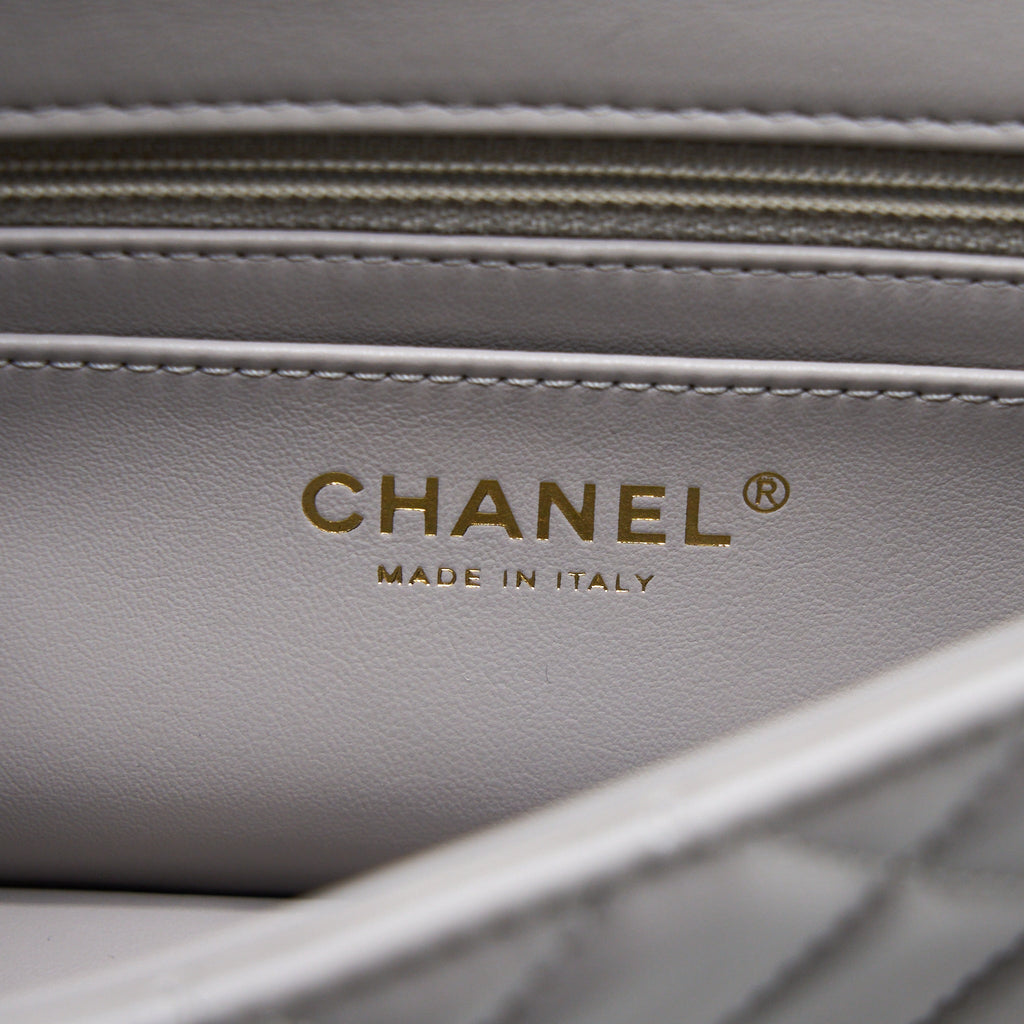 CHANEL PEARL CRUSH MINI RECTANGULAR FLAP BAG LAMBSKIN LIGHT GREY BRUSHED GHW (MICROCHIP)