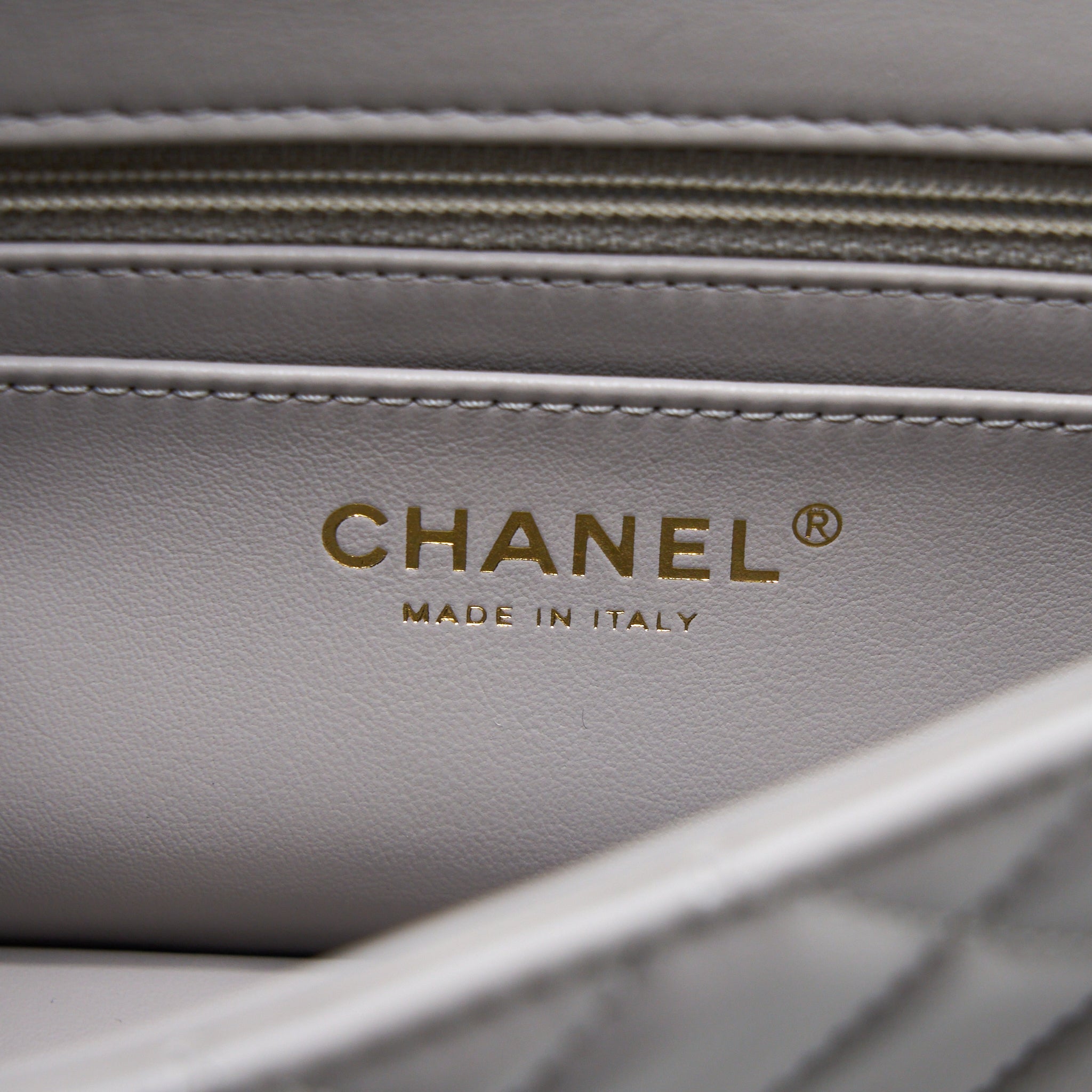 CHANEL PEARL CRUSH MINI RECTANGULAR FLAP BAG LAMBSKIN LIGHT GREY BRUSHED GHW (MICROCHIP)