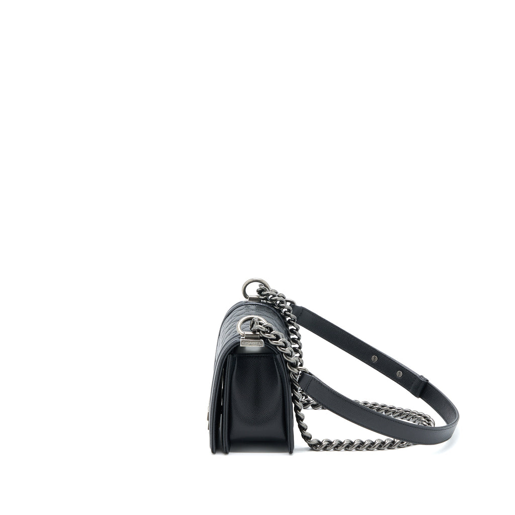 CHANEL SMALL BOY BAG CAVIAR BLACK RUTHENIUM HARDWARE (MICROCHIP)