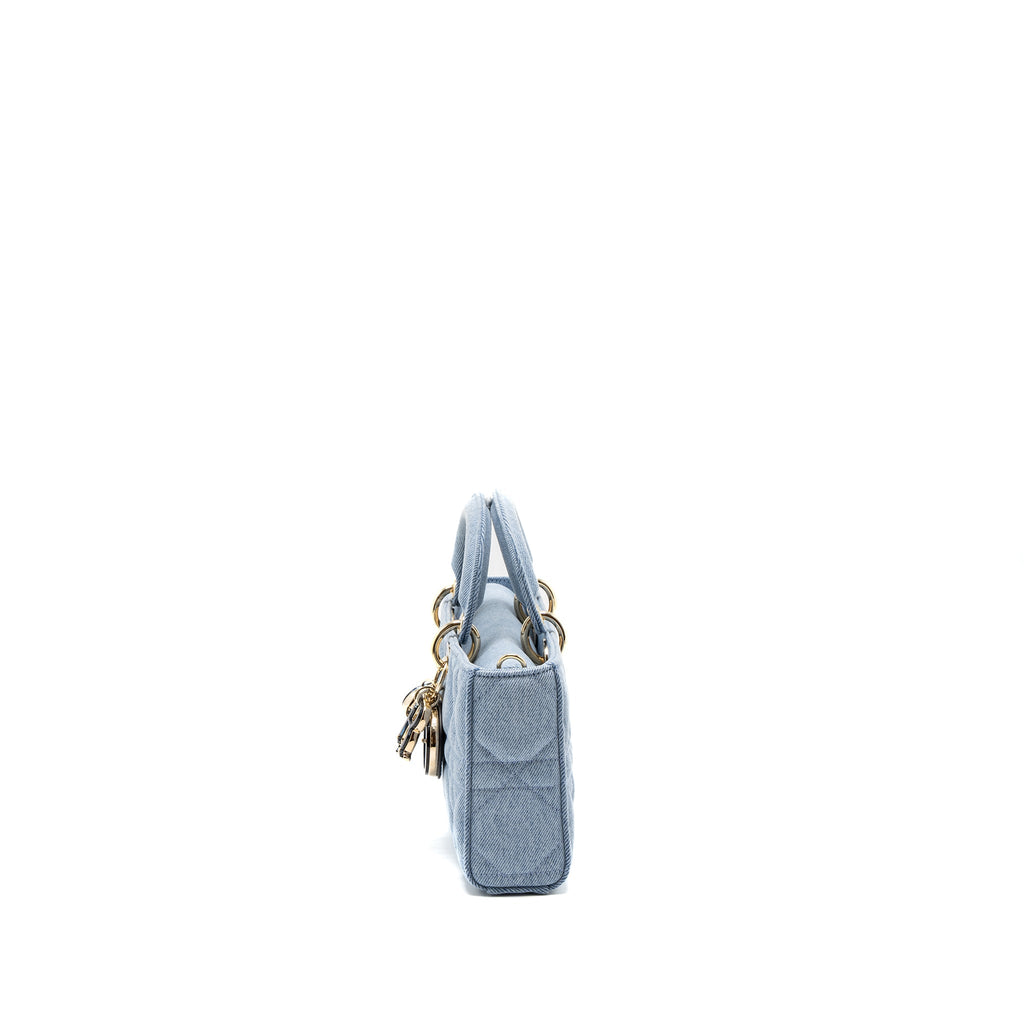 DIOR SMALL LADY D-JOY BAG MACROCANNAGE DENIM BLUE LGHW